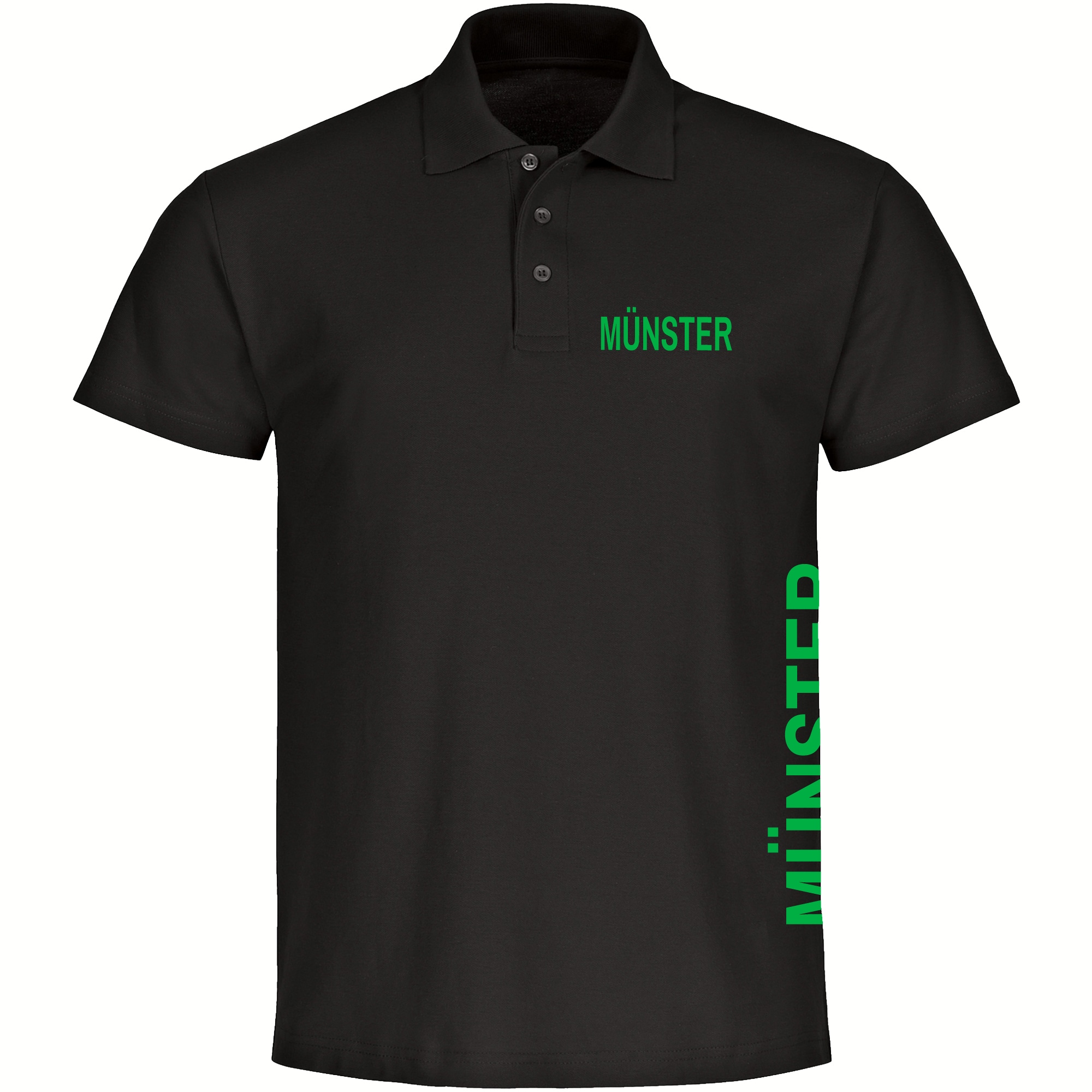 multifanshop Poloshirt - M&uuml;nster - Brust & Seite - Druck gr&uuml;n - Polo - Bild 1