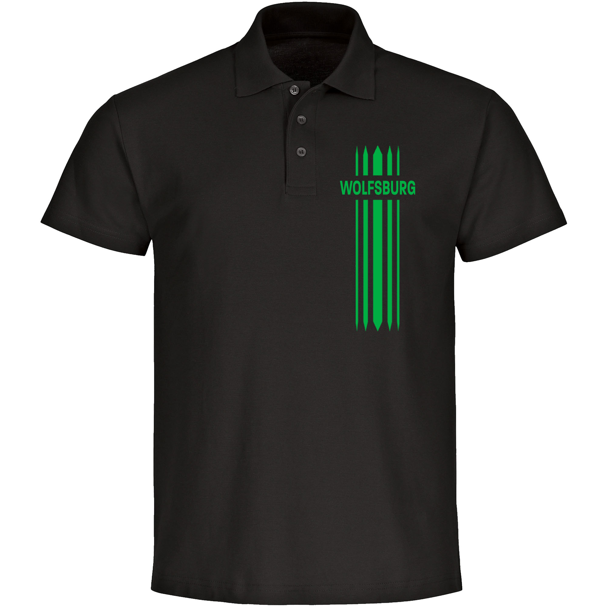 multifanshop Poloshirt - Wolfsburg - Streifen - Druck gr&uuml;n - Polo - Bild 1