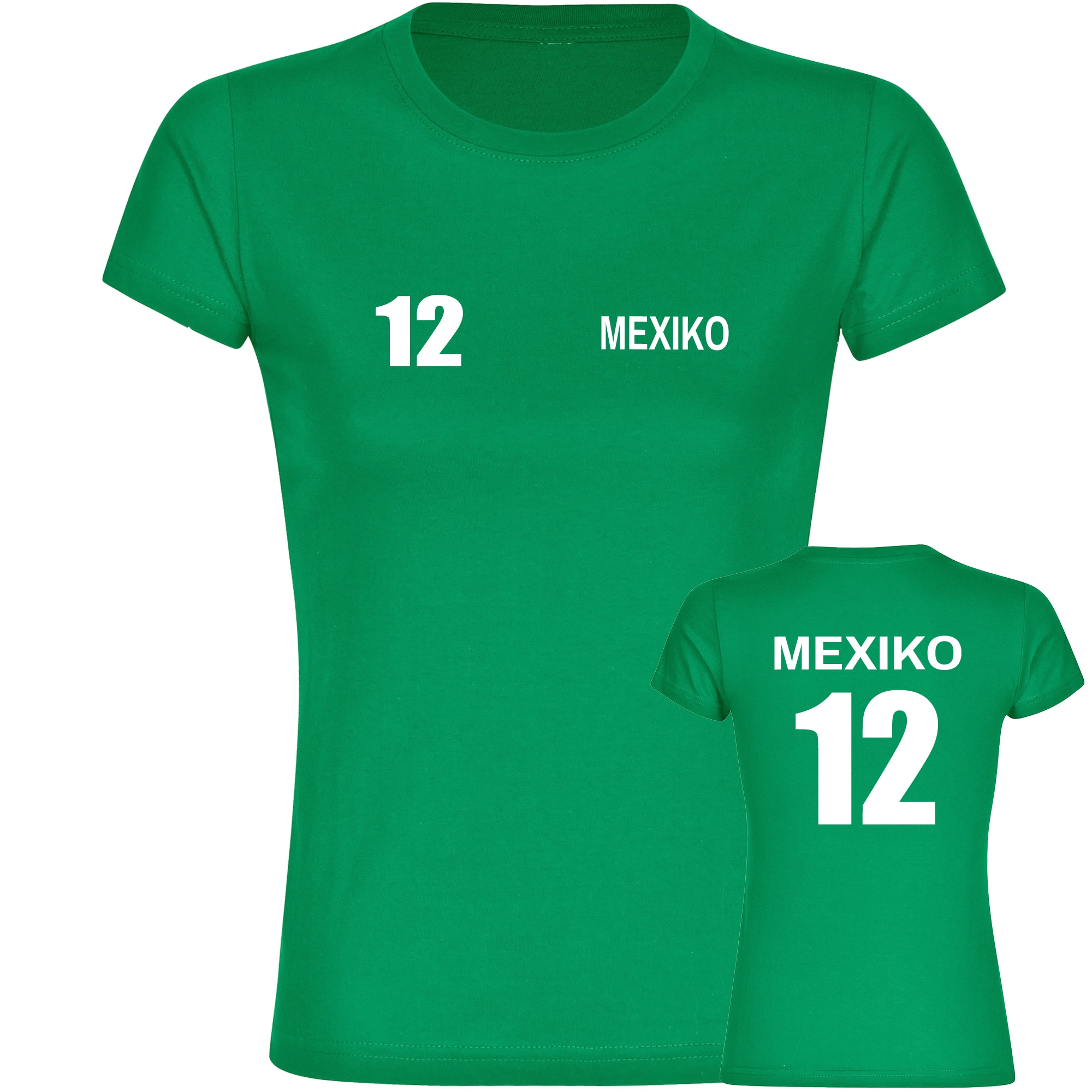 multifanshop Damen T-Shirt - Mexiko - Trikot Nummer 12 - Druck wei&szlig; - Frauen - Bild 1