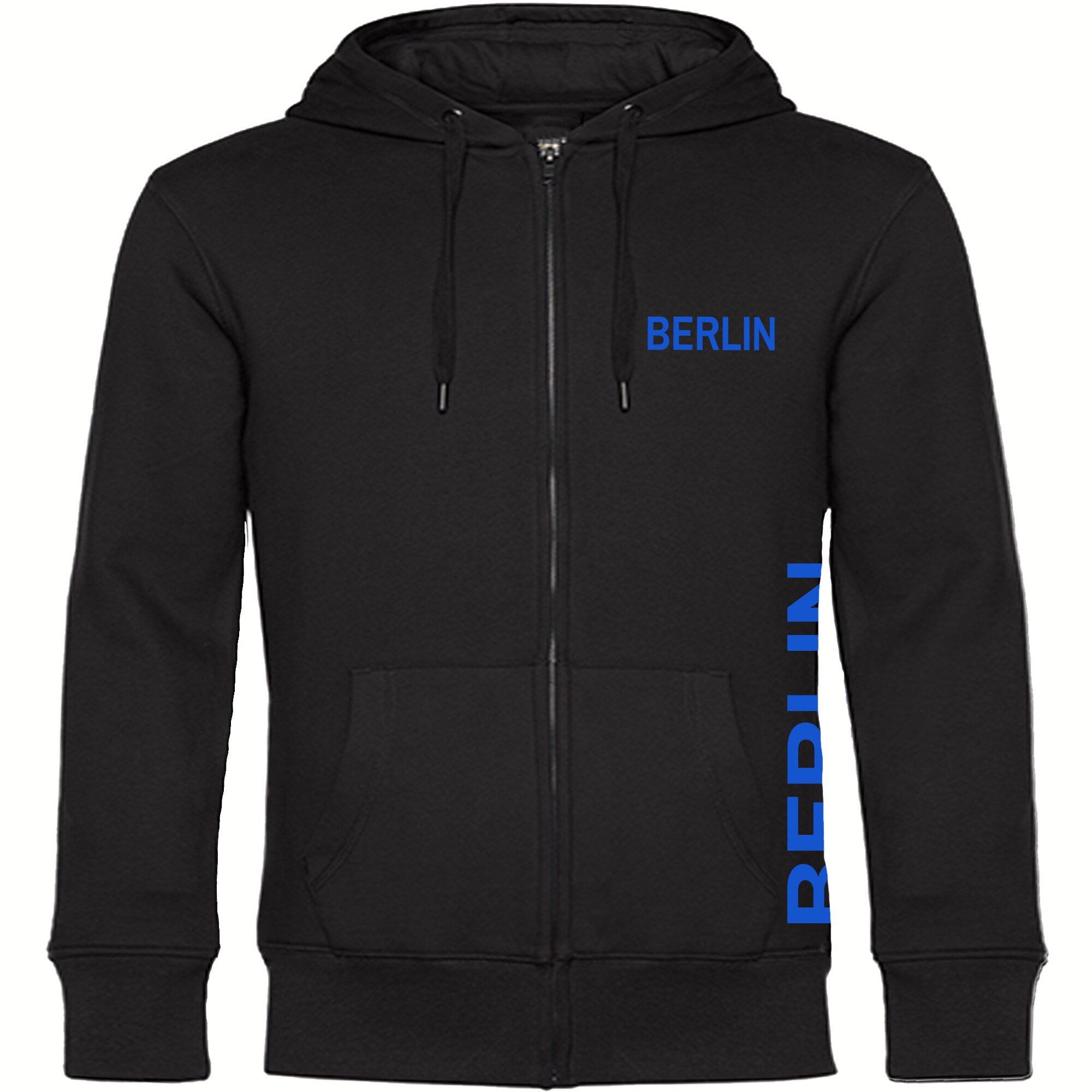multifanshop Kapuzen Sweatshirt Jacke - Berlin blau - Brust & Seite - Druck blau - Sweat - Bild 1