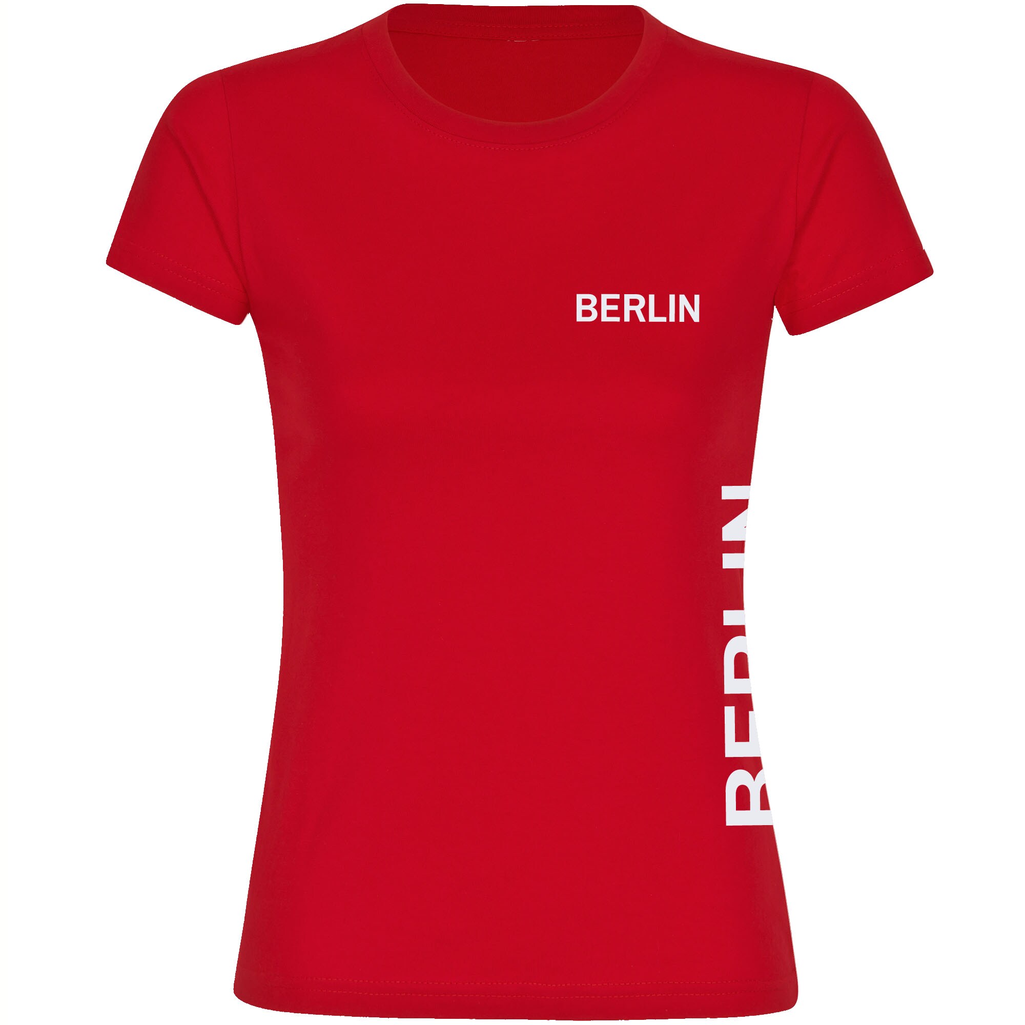 multifanshop Damen T-Shirt - Berlin rot - Brust & Seite - Druck wei&szlig; - Frauen - Bild 1