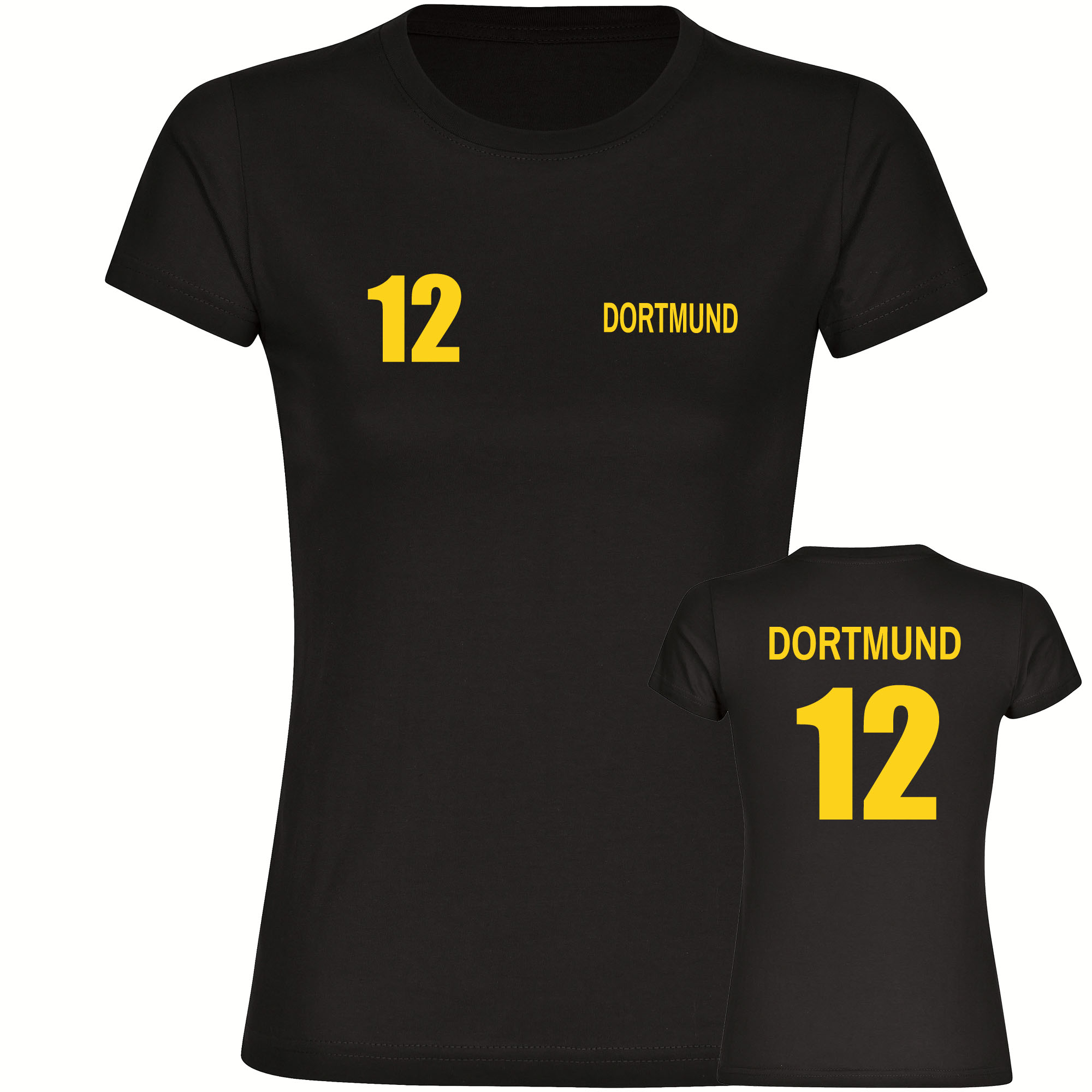 multifanshop Damen T-Shirt - Dortmund - Trikot Nummer 12 - Druck gelb - Frauen - Bild 1