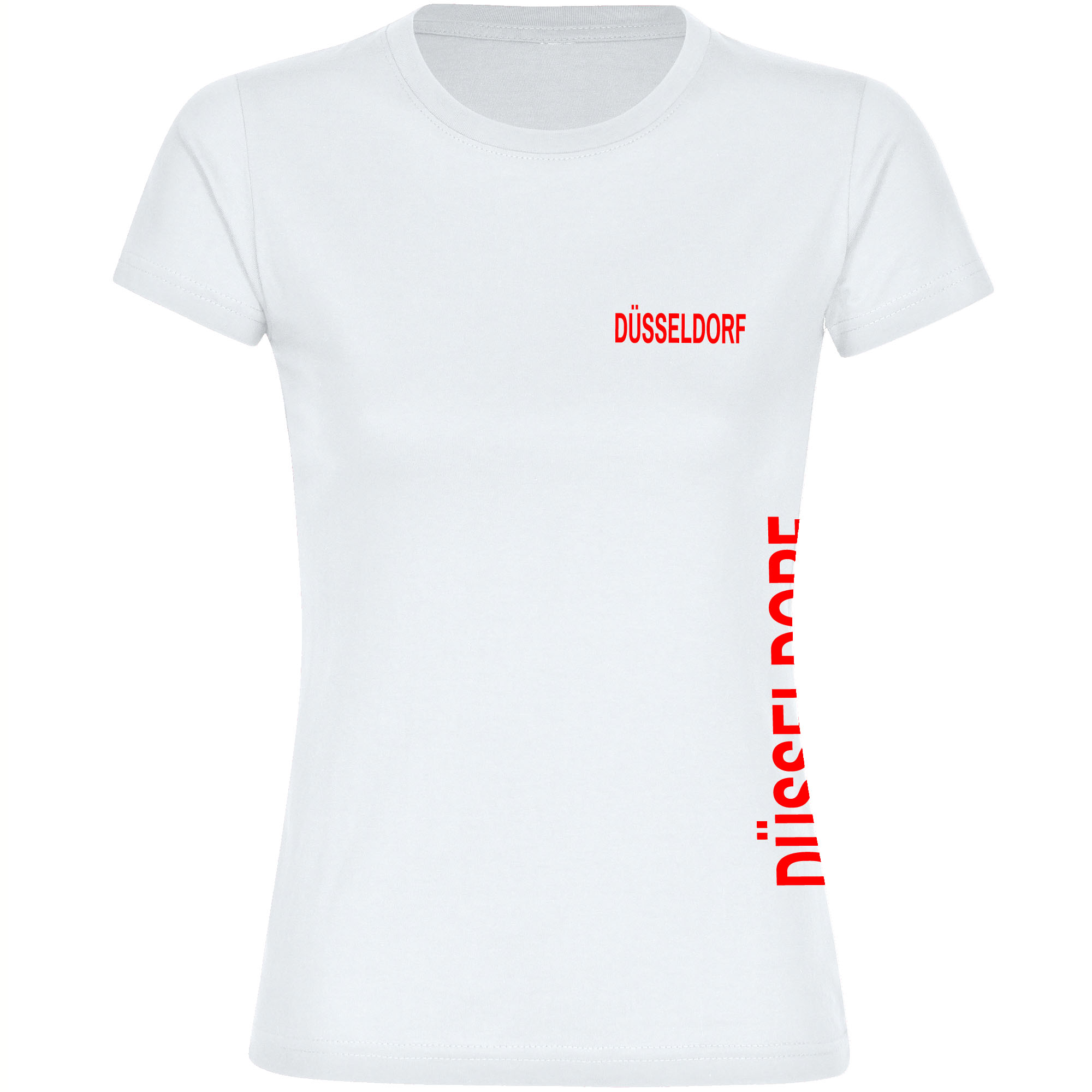 multifanshop Damen T-Shirt - D&uuml;sseldorf - Brust & Seite - Druck rot - Frauen - Bild 1