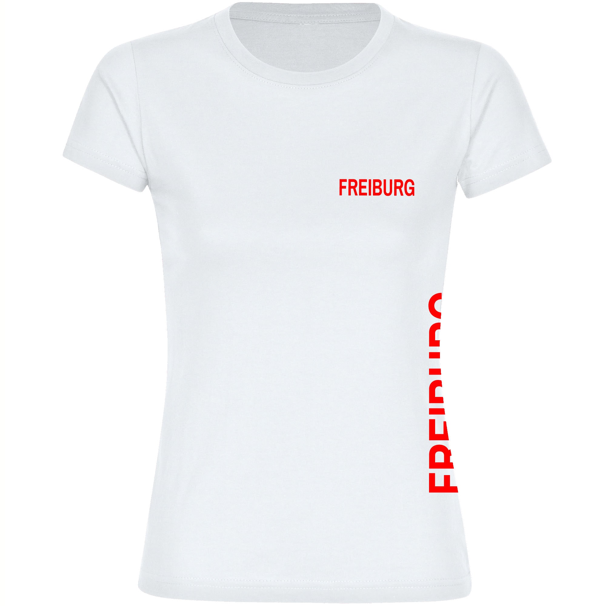 multifanshop Damen T-Shirt - Freiburg - Brust & Seite - Druck rot - Frauen - Bild 1