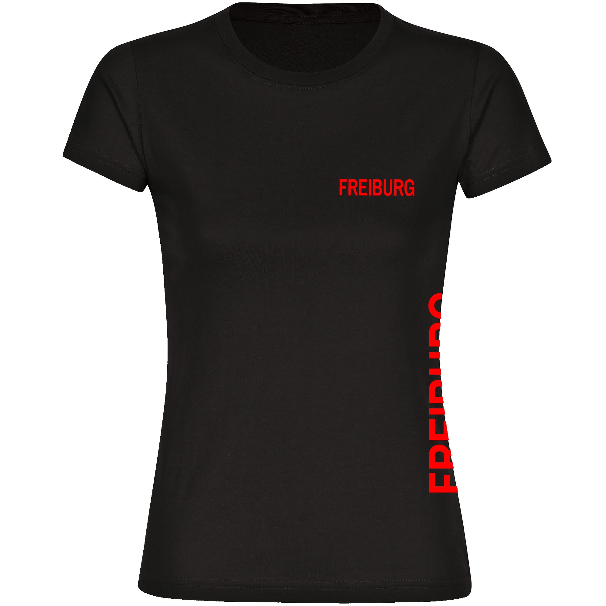 multifanshop Damen T-Shirt - Freiburg - Brust & Seite - Druck rot - Frauen - Bild 1
