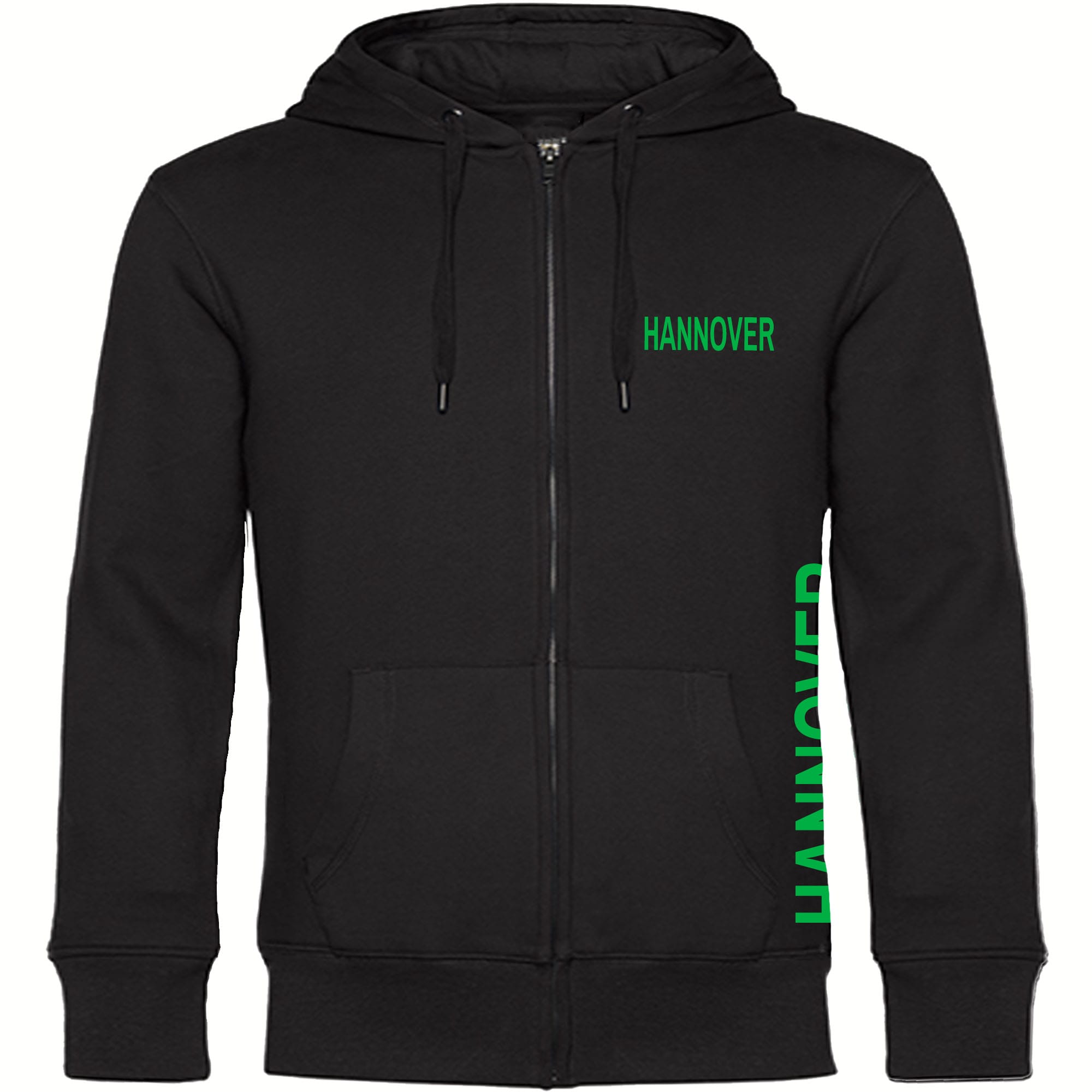 multifanshop Kapuzen Sweatshirt Jacke - Hannover - Brust & Seite - Druck gr&uuml;n - Sweat - Bild 1