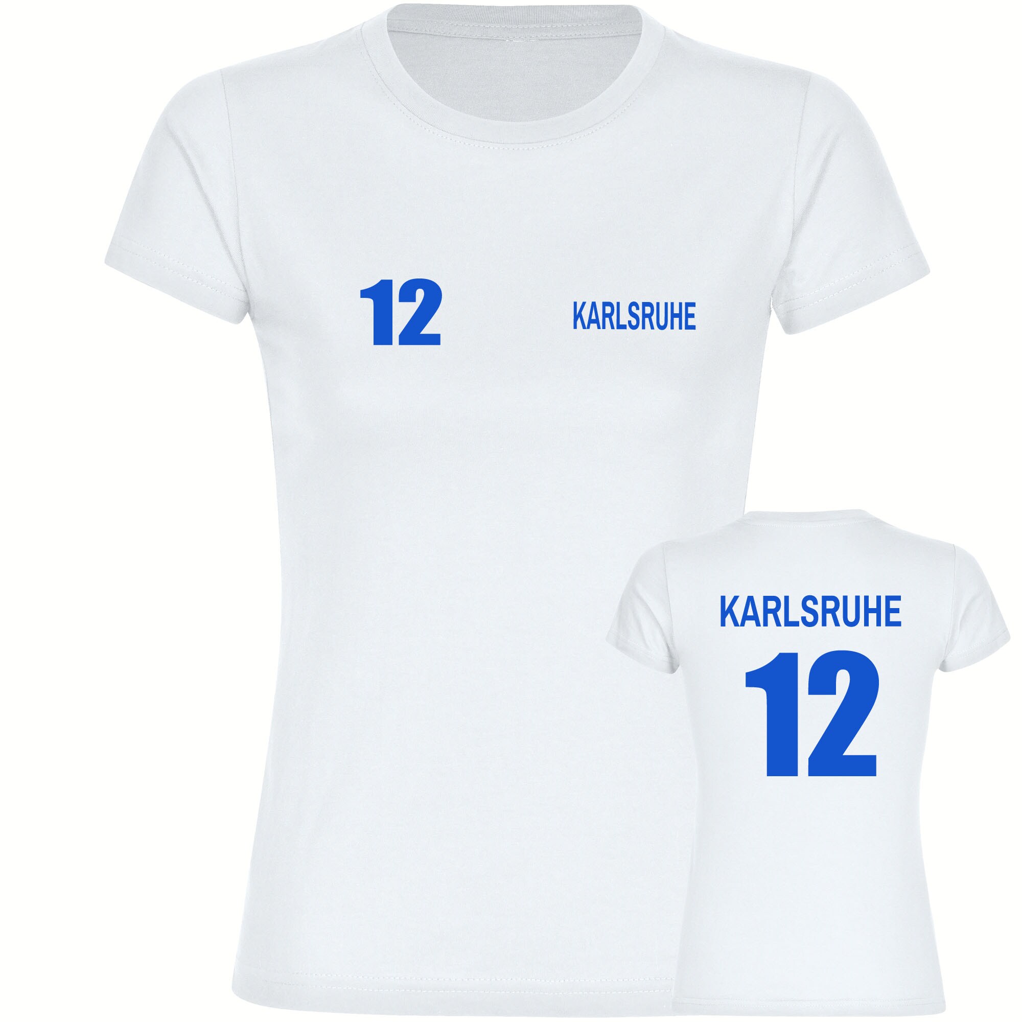 multifanshop Damen T-Shirt - Karlsruhe - Trikot Nummer 12 - Druck blau - Frauen 