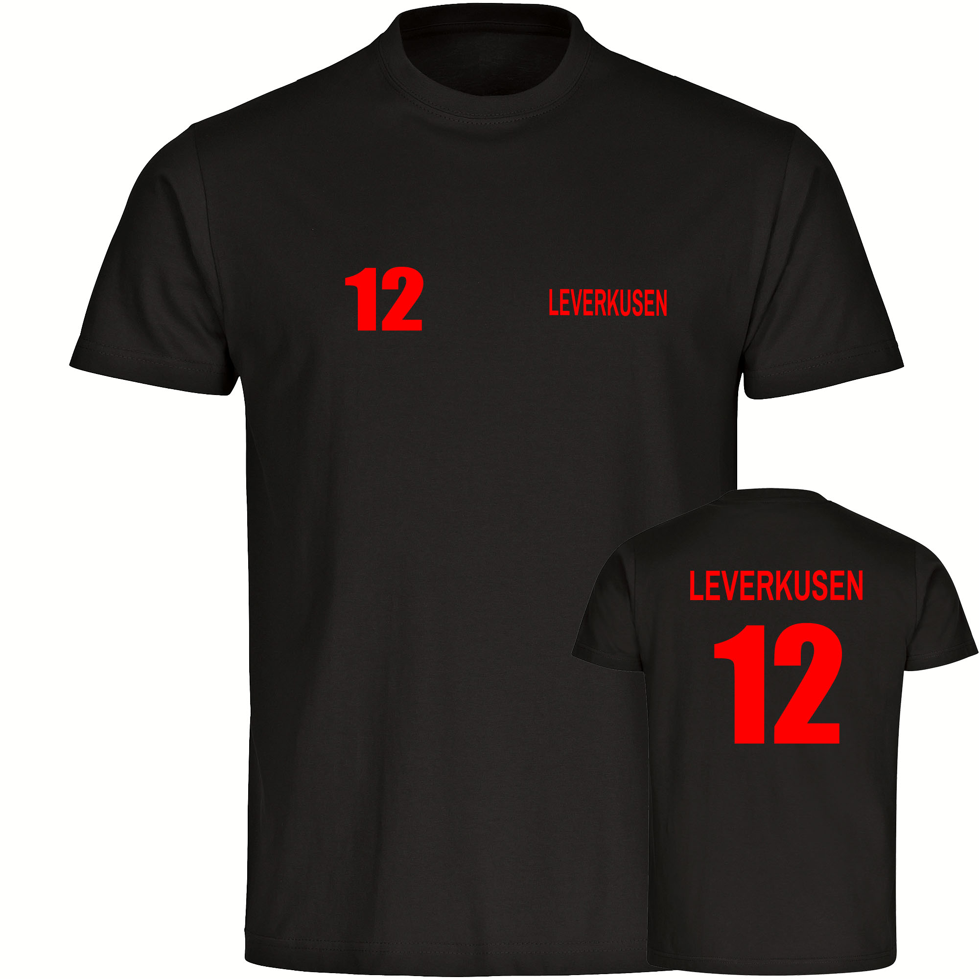 multifanshop Herren T-Shirt - Leverkusen - Trikot Nummer 12 - Druck rot - M&auml;nner - Bild 1