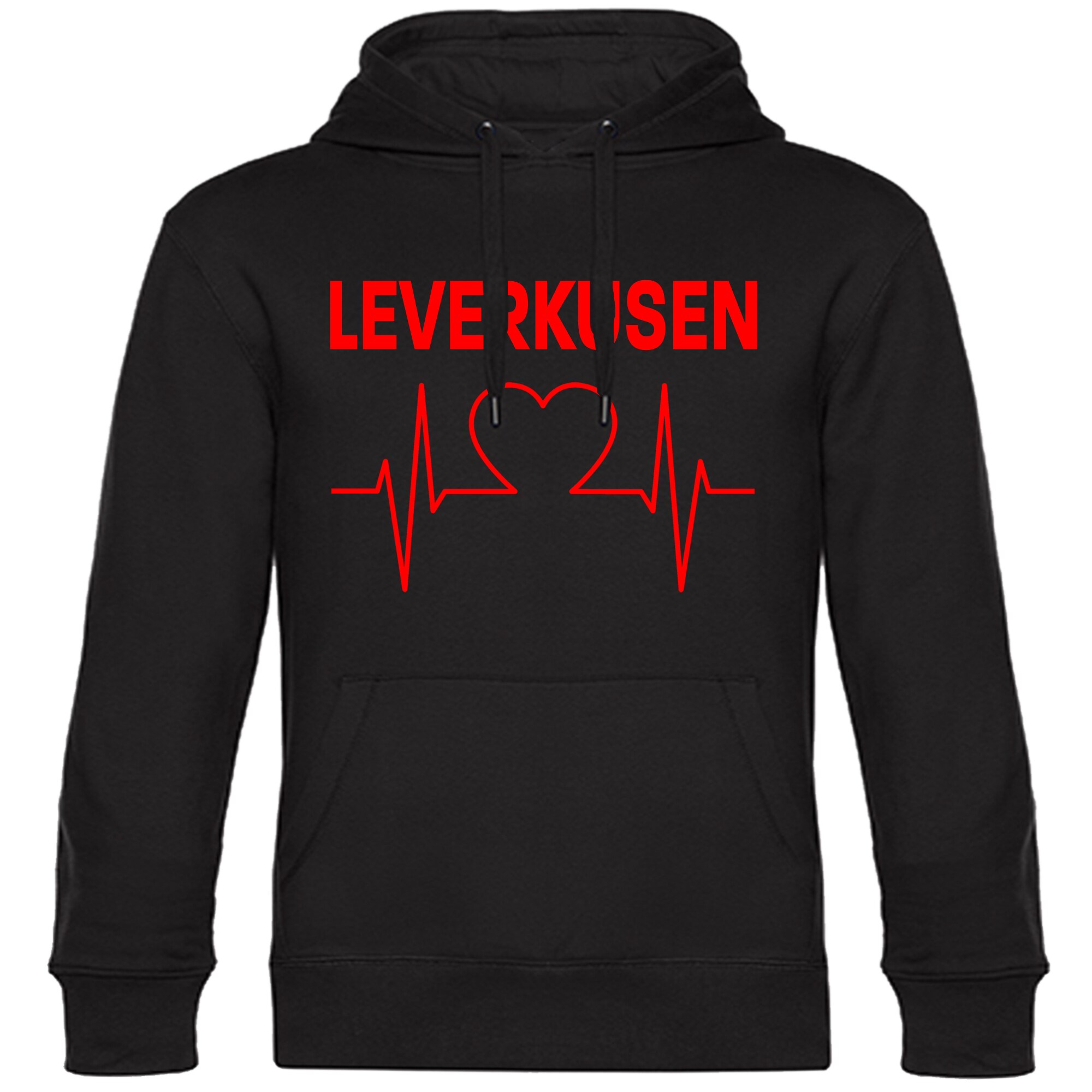 multifanshop Kapuzen Sweatshirt - Leverkusen - Herzschlag - Druck rot - Hoodie - Bild 1