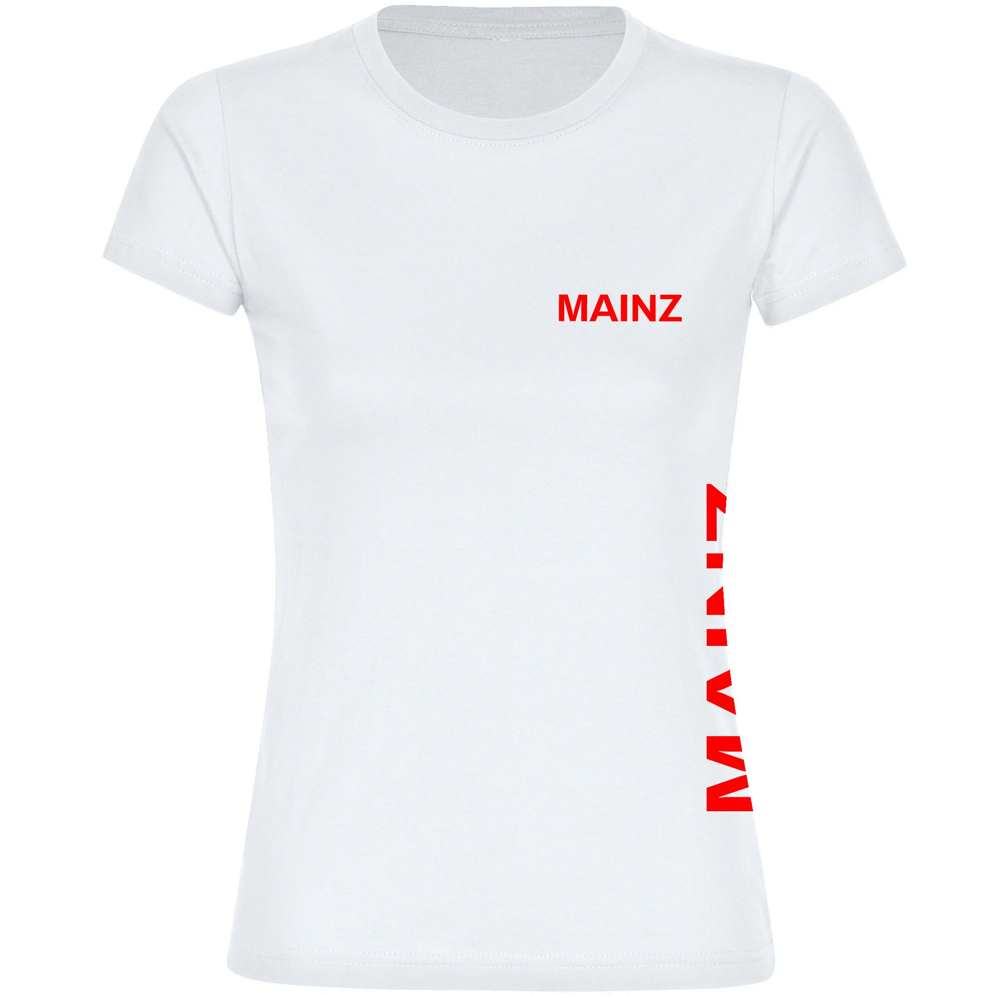 multifanshop Damen T-Shirt - Mainz - Brust & Seite - Druck rot - Frauen - Bild 1