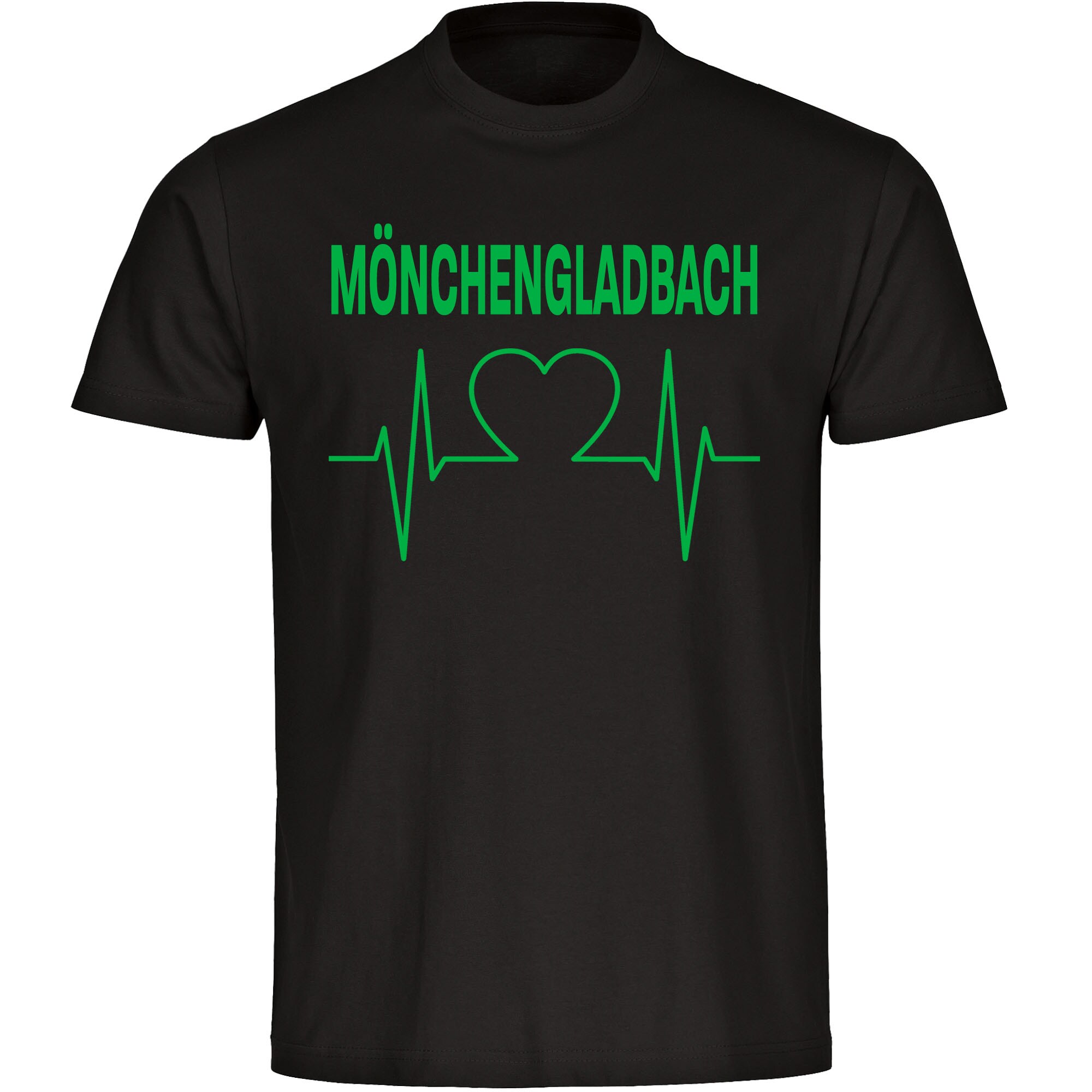 multifanshop Herren T-Shirt - M&ouml;nchengladbach - Herzschlag - Druck gr&uuml;n - M&auml;nner 