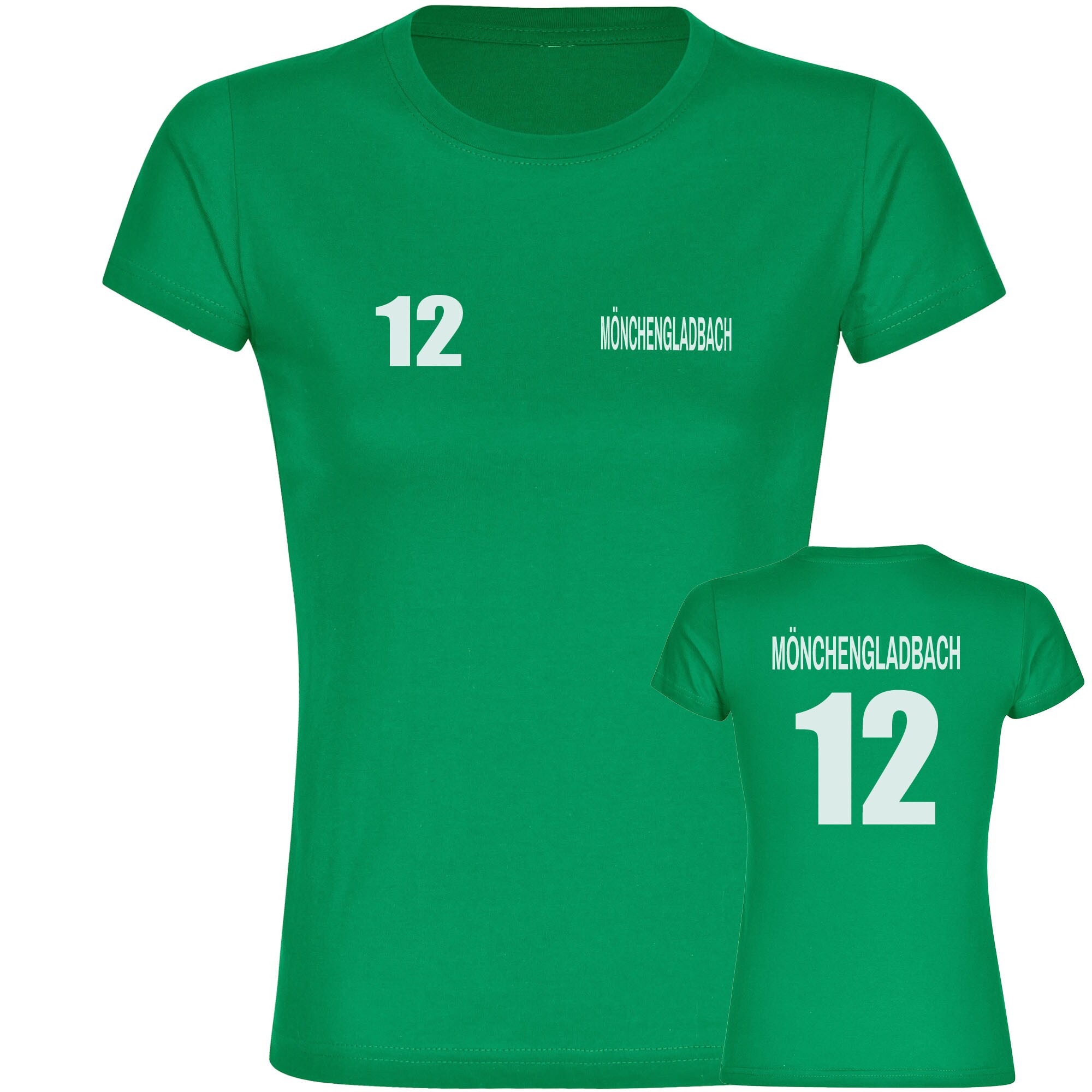 multifanshop Damen T-Shirt - M&ouml;nchengladbach - Trikot Nummer 12 - Druck wei&szlig; - Frauen - Bild 1