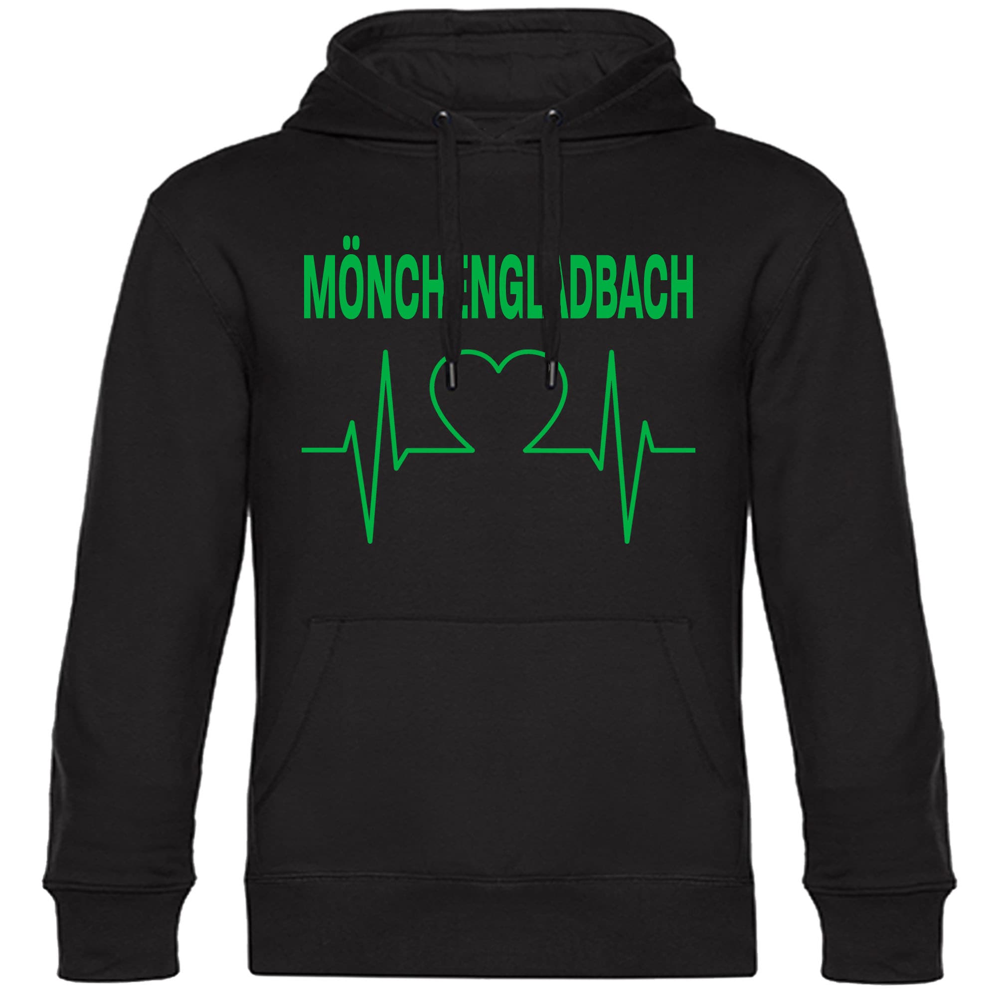 multifanshop Kapuzen Sweatshirt - M&ouml;nchengladbach - Herzschlag - Druck gr&uuml;n - Hoodie - Bild 1