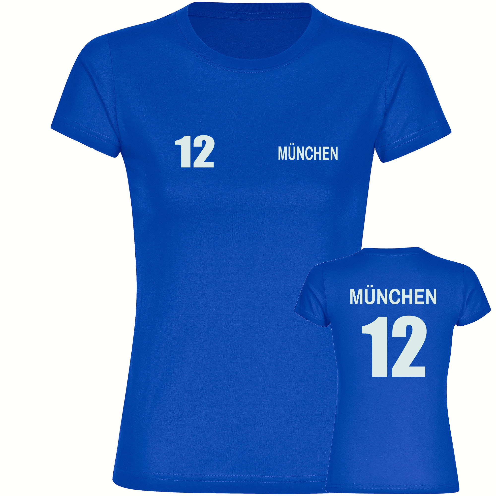 multifanshop Damen T-Shirt - M&uuml;nchen blau - Trikot Nummer 12 - Druck wei&szlig; - Frauen - Bild 1