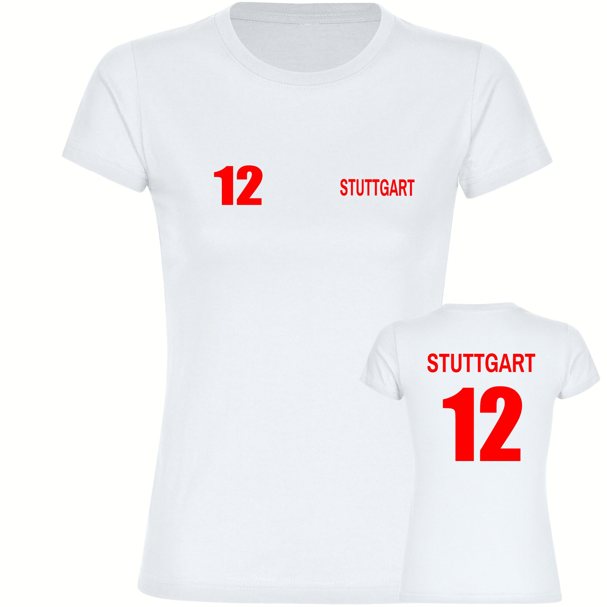 multifanshop Damen T-Shirt - Stuttgart - Trikot Nummer 12 - Druck rot - Frauen - Bild 1