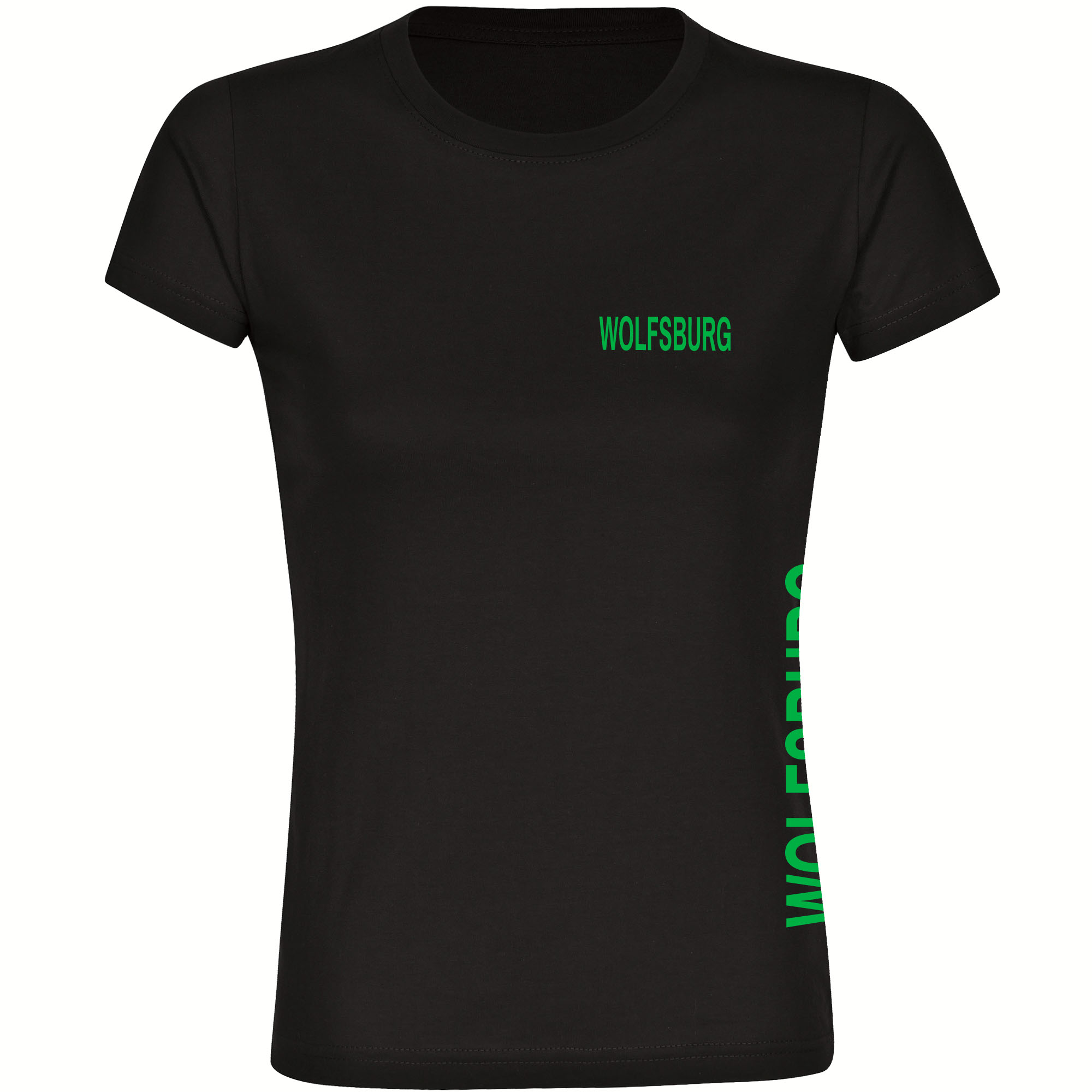 multifanshop Damen T-Shirt - Wolfsburg - Brust & Seite - Druck gr&uuml;n - Frauen - Bild 1