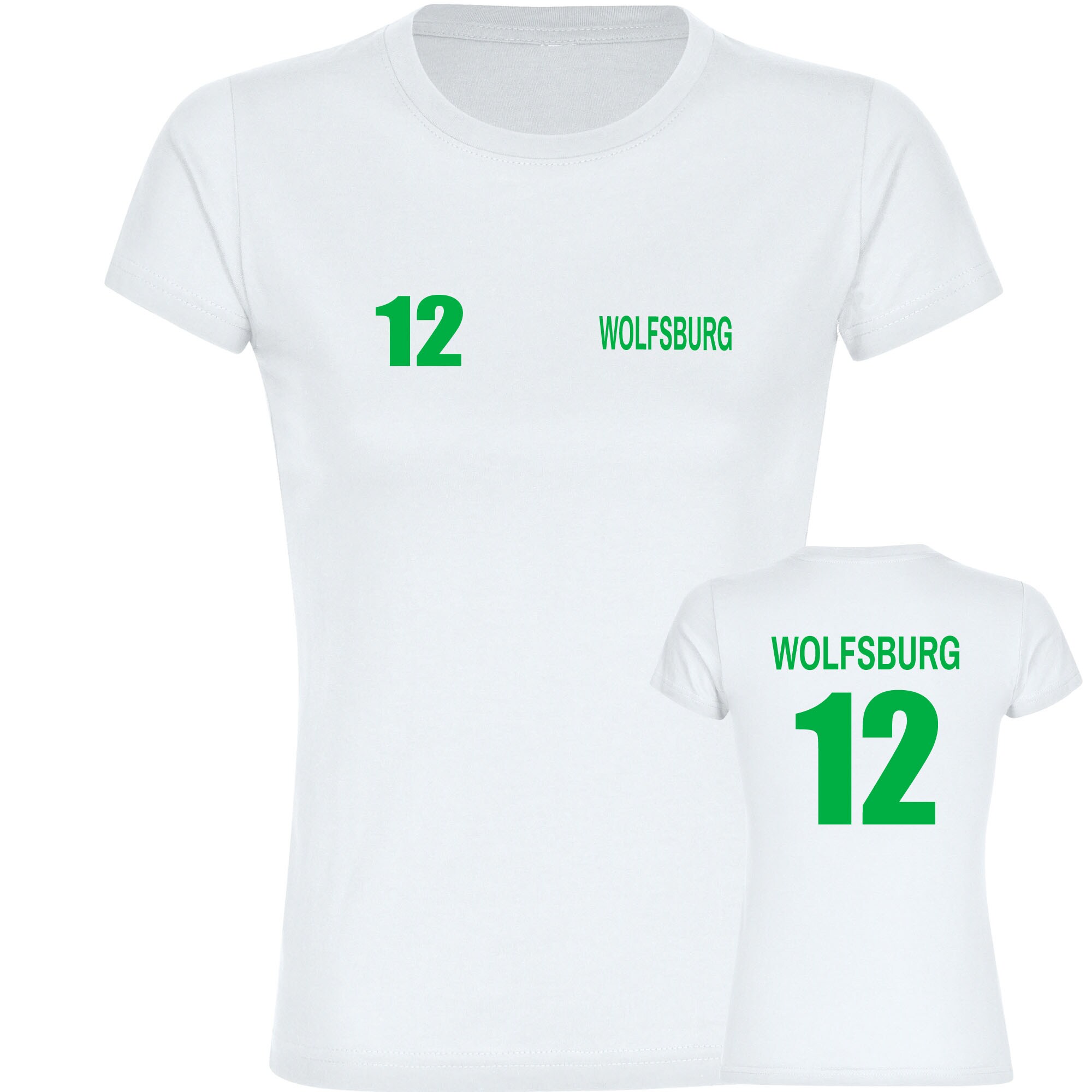multifanshop Damen T-Shirt - Wolfsburg - Trikot Nummer 12 - Druck gr&uuml;n - Frauen - Bild 1