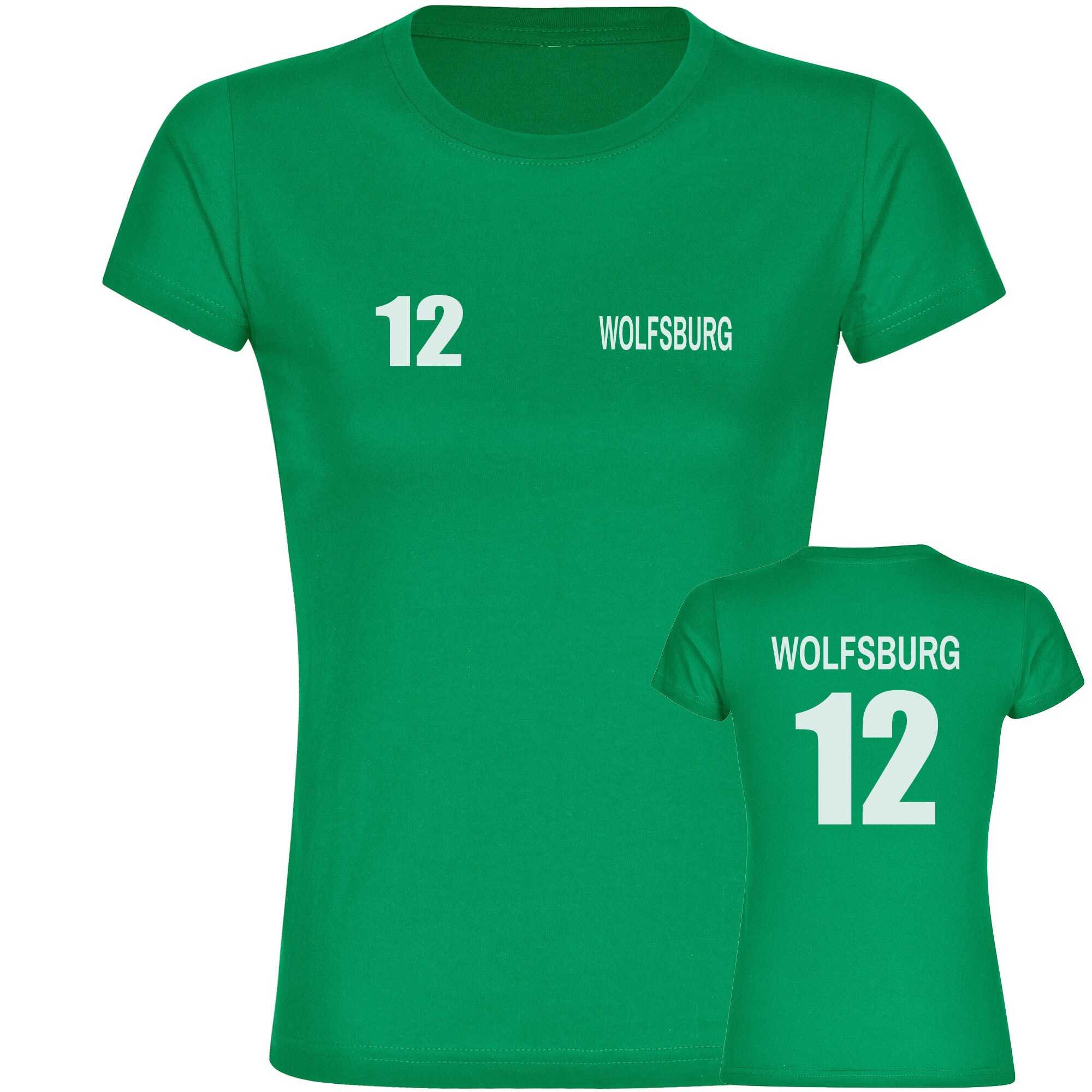multifanshop Damen T-Shirt - Wolfsburg - Trikot Nummer 12 - Druck wei&szlig; - Frauen - Bild 1