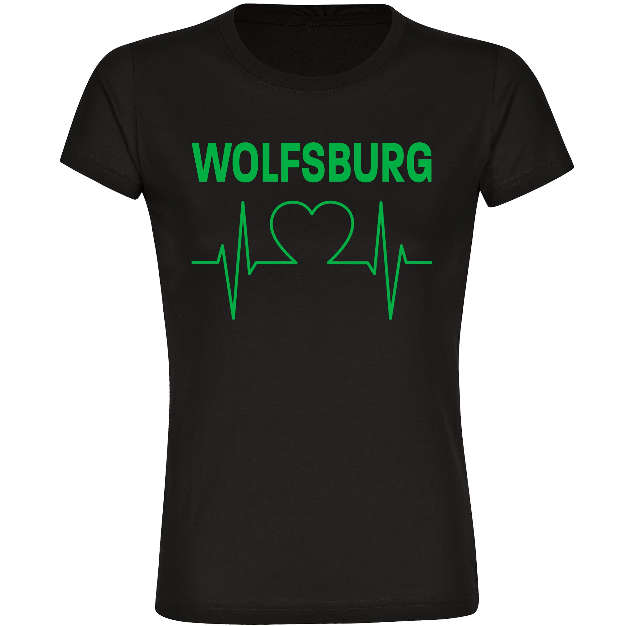 multifanshop Damen T-Shirt - Wolfsburg - Herzschlag - Druck gr&uuml;n - Frauen - Bild 1