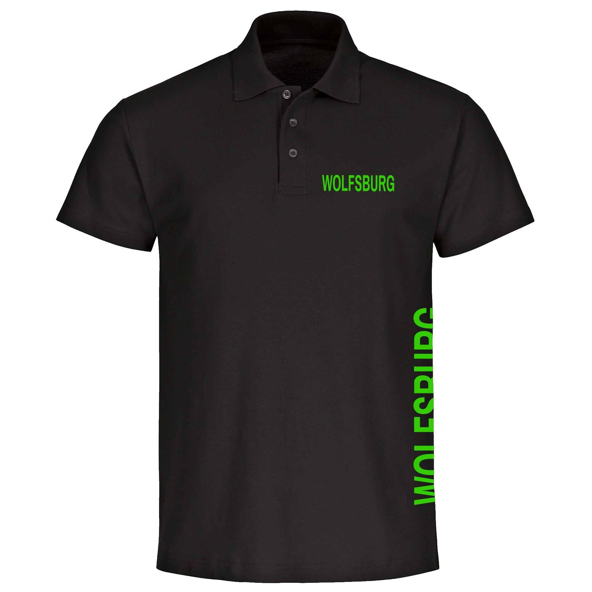 multifanshop Poloshirt - Wolfsburg - Brust & Seite - Druck gr&uuml;n - Polo - Bild 1
