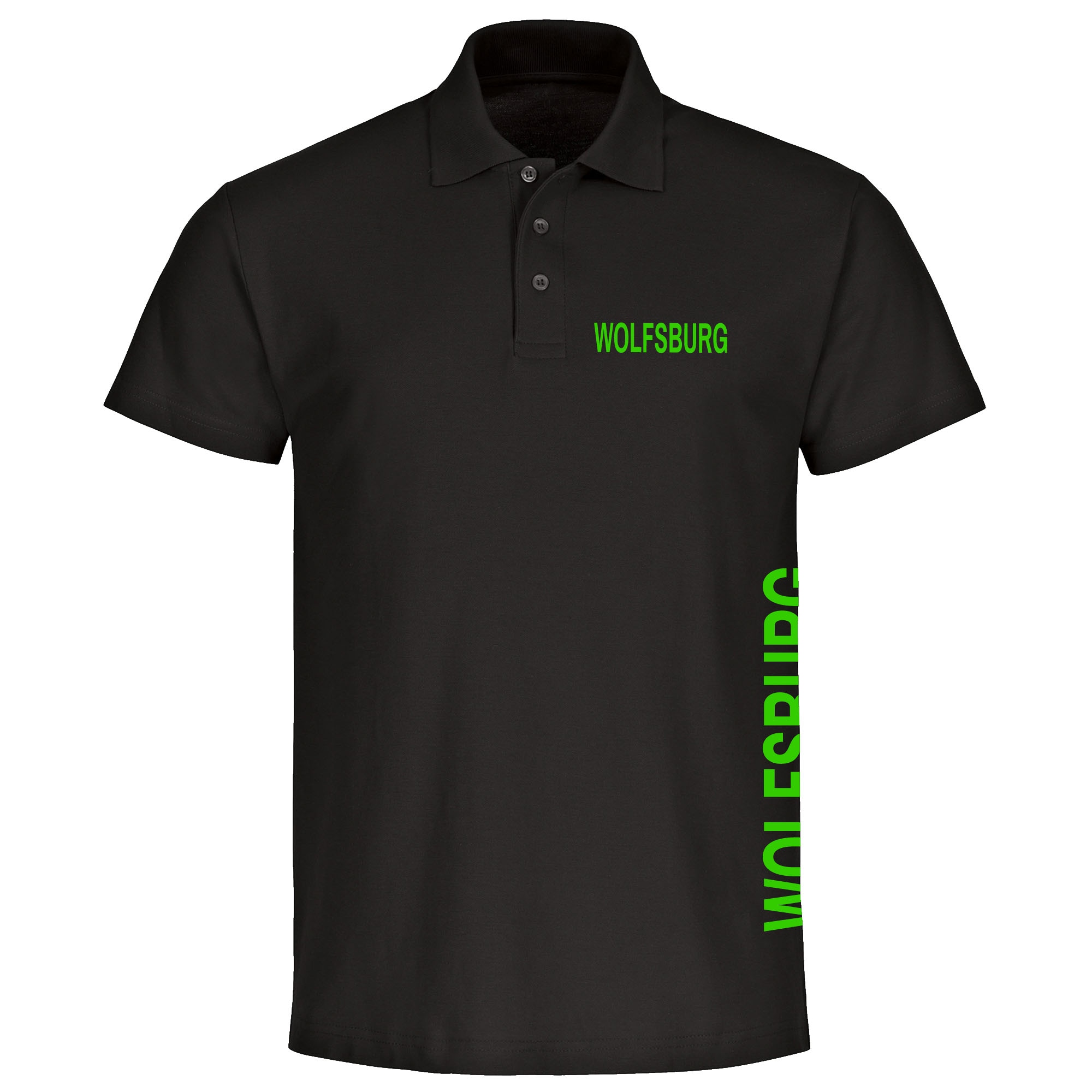 multifanshop Poloshirt - Wolfsburg - Brust & Seite - Druck gr&uuml;n - Polo - Bild 1