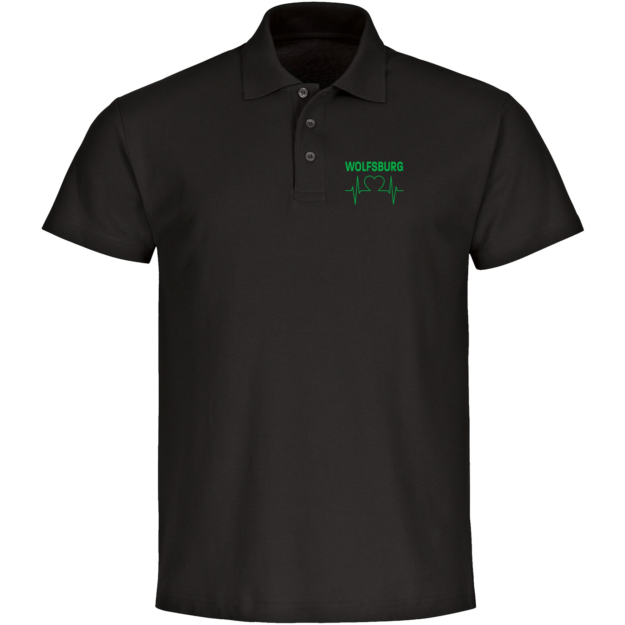 multifanshop Poloshirt - Wolfsburg - Herzschlag - Druck gr&uuml;n - Polo - Bild 1
