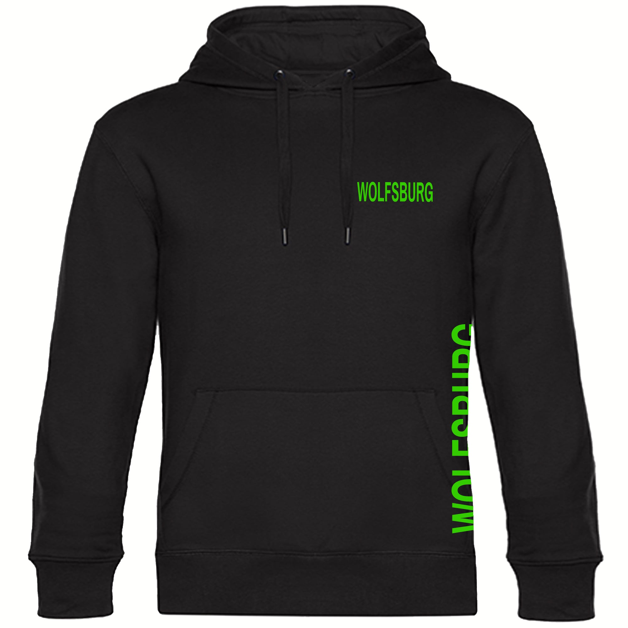multifanshop Kapuzen Sweatshirt - Wolfsburg - Brust & Seite - Druck gr&uuml;n - Hoodie - Bild 1