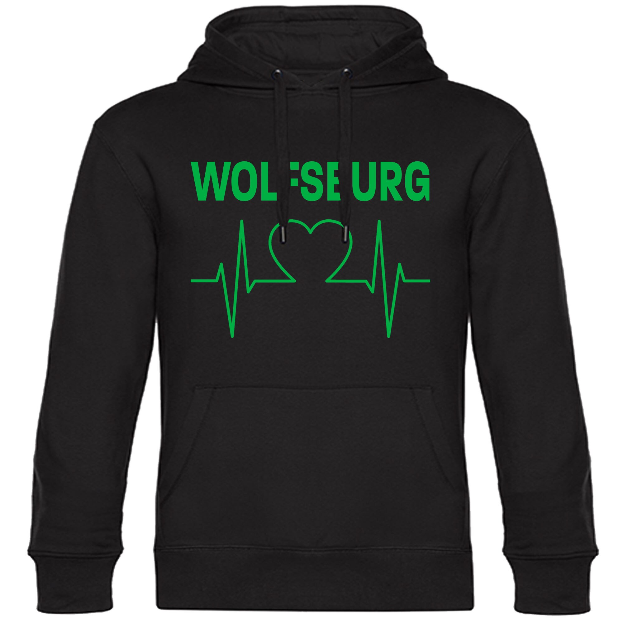 multifanshop Kapuzen Sweatshirt - Wolfsburg - Herzschlag - Druck gr&uuml;n - Hoodie - Bild 1