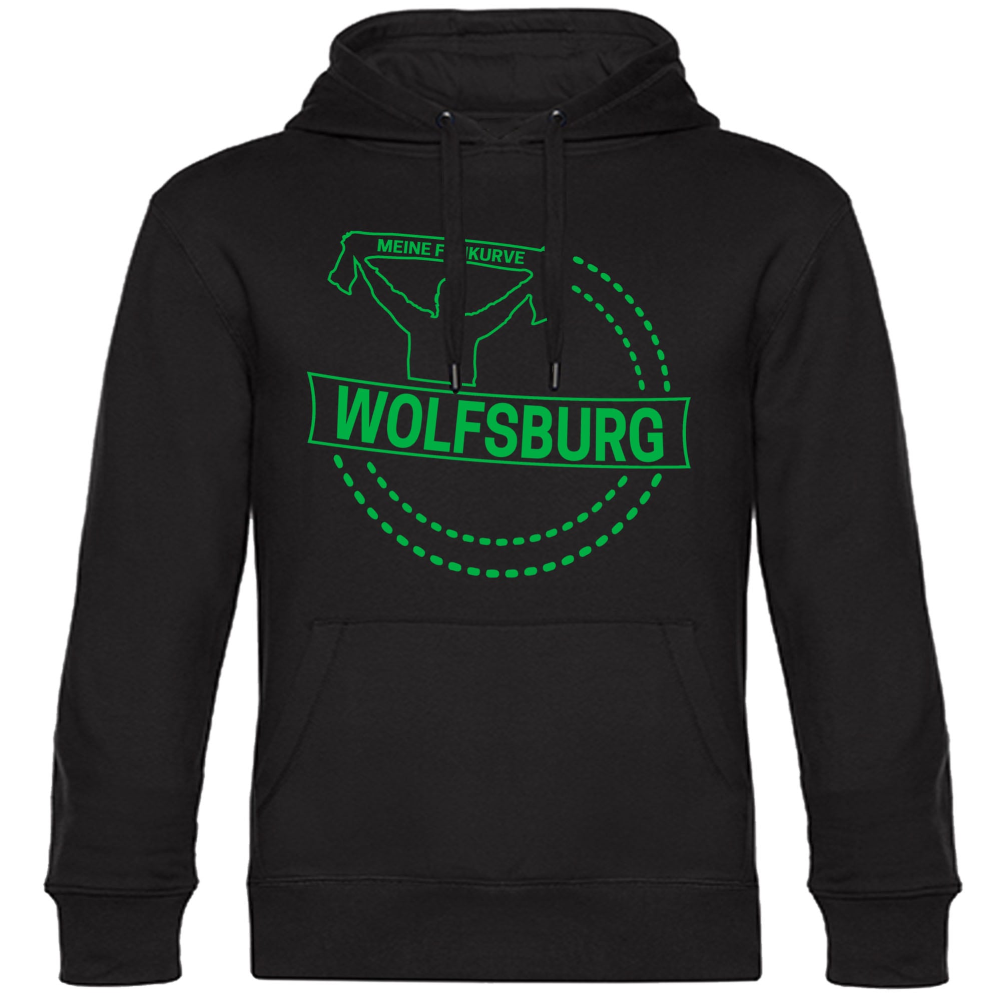 multifanshop Kapuzen Sweatshirt - Wolfsburg - Meine Fankurve - Druck gr&uuml;n - Hoodie - Bild 1