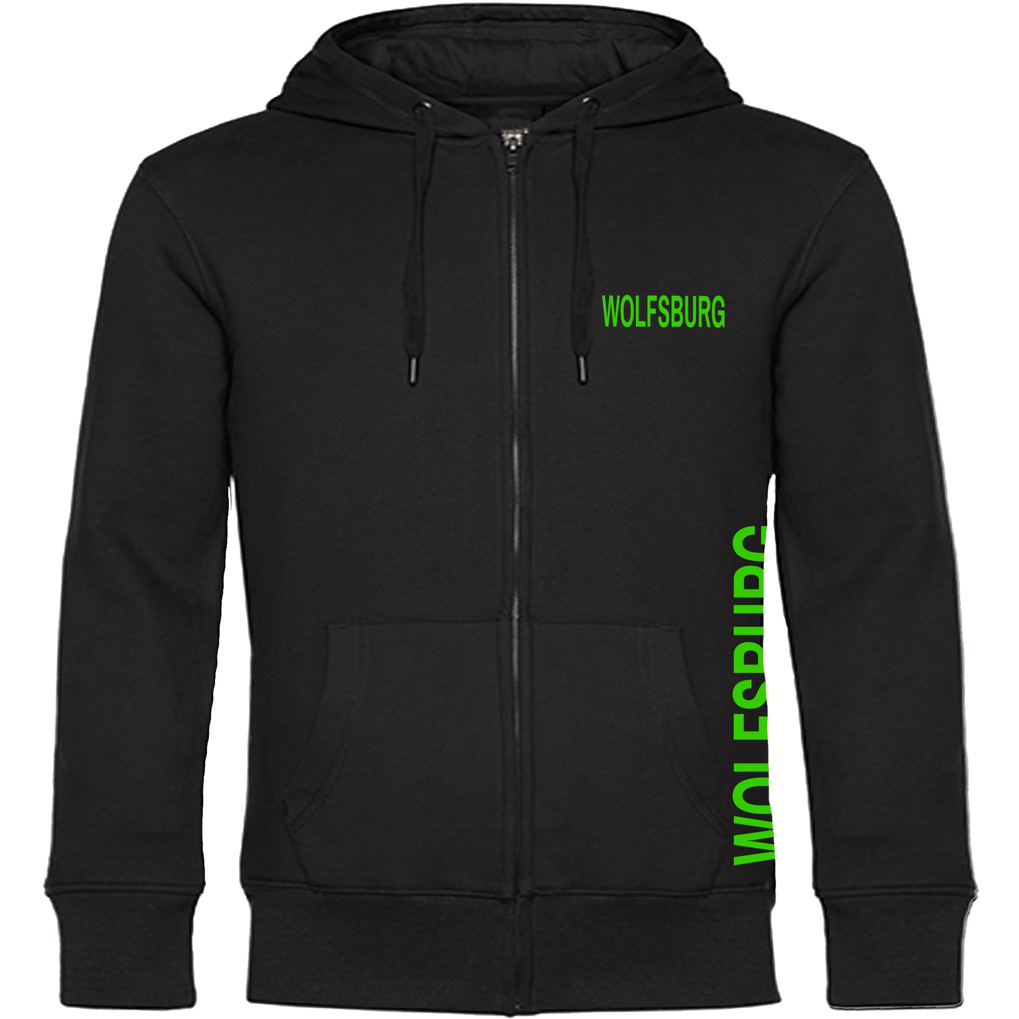 multifanshop Kapuzen Sweatshirt Jacke - Wolfsburg - Brust & Seite - Druck gr&uuml;n - Sweat - Bild 1