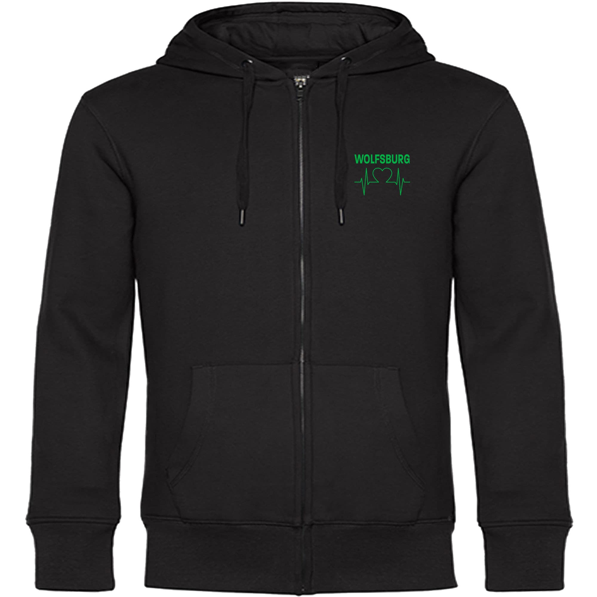 multifanshop Kapuzen Sweatshirt Jacke - Wolfsburg - Herzschlag - Druck gr&uuml;n - Sweat - Bild 1