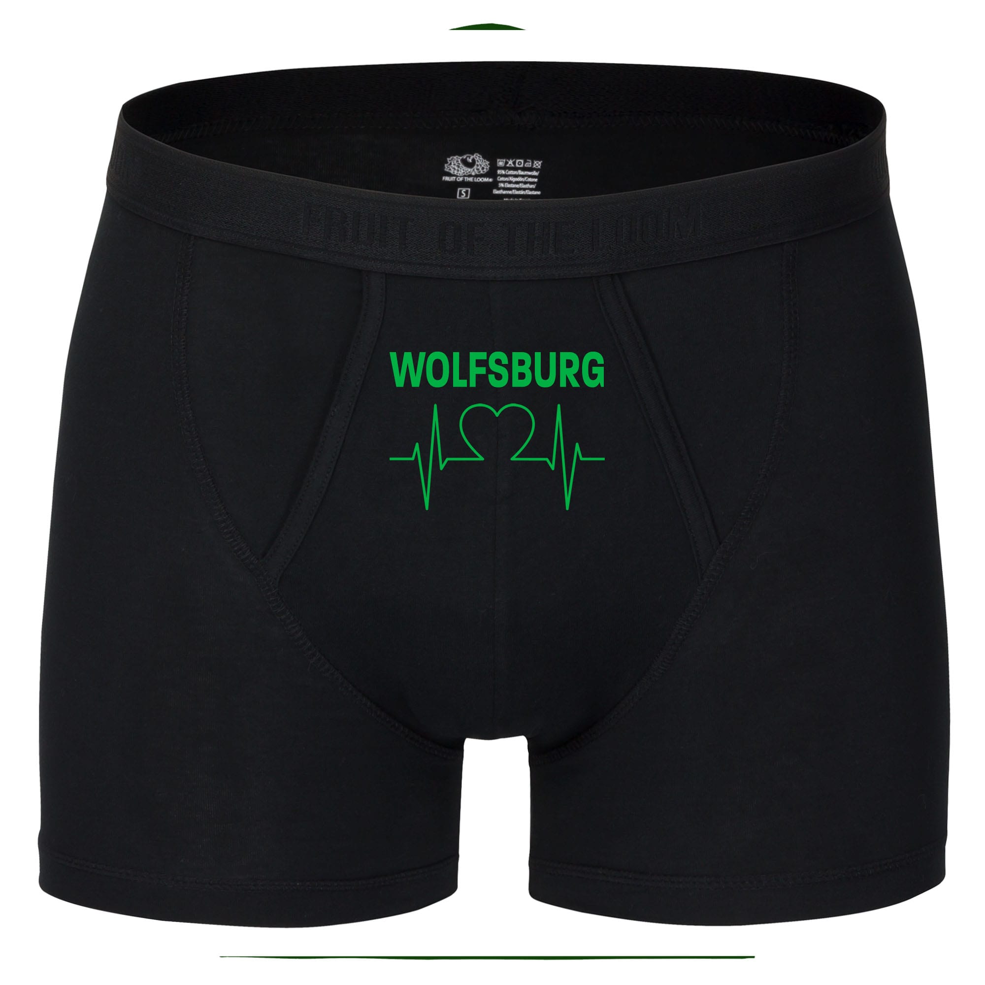 multifanshop Herren Boxer Short - Wolfsburg - Herzschlag - Druck gr&uuml;n - Unterw&auml;sche - Bild 1