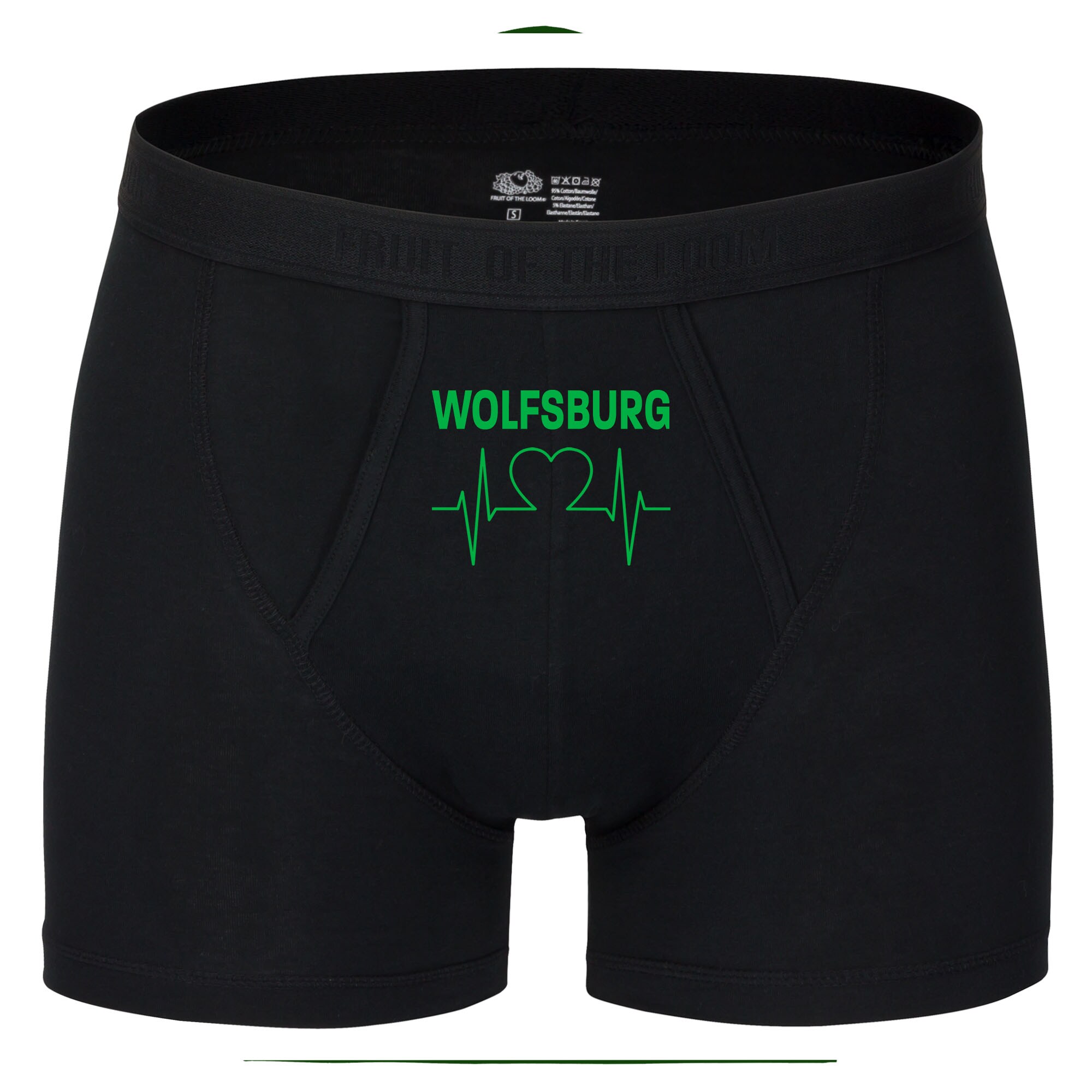multifanshop Herren Boxer Short - Wolfsburg - Herzschlag - Druck gr&uuml;n - Unterw&auml;sche - Bild 1