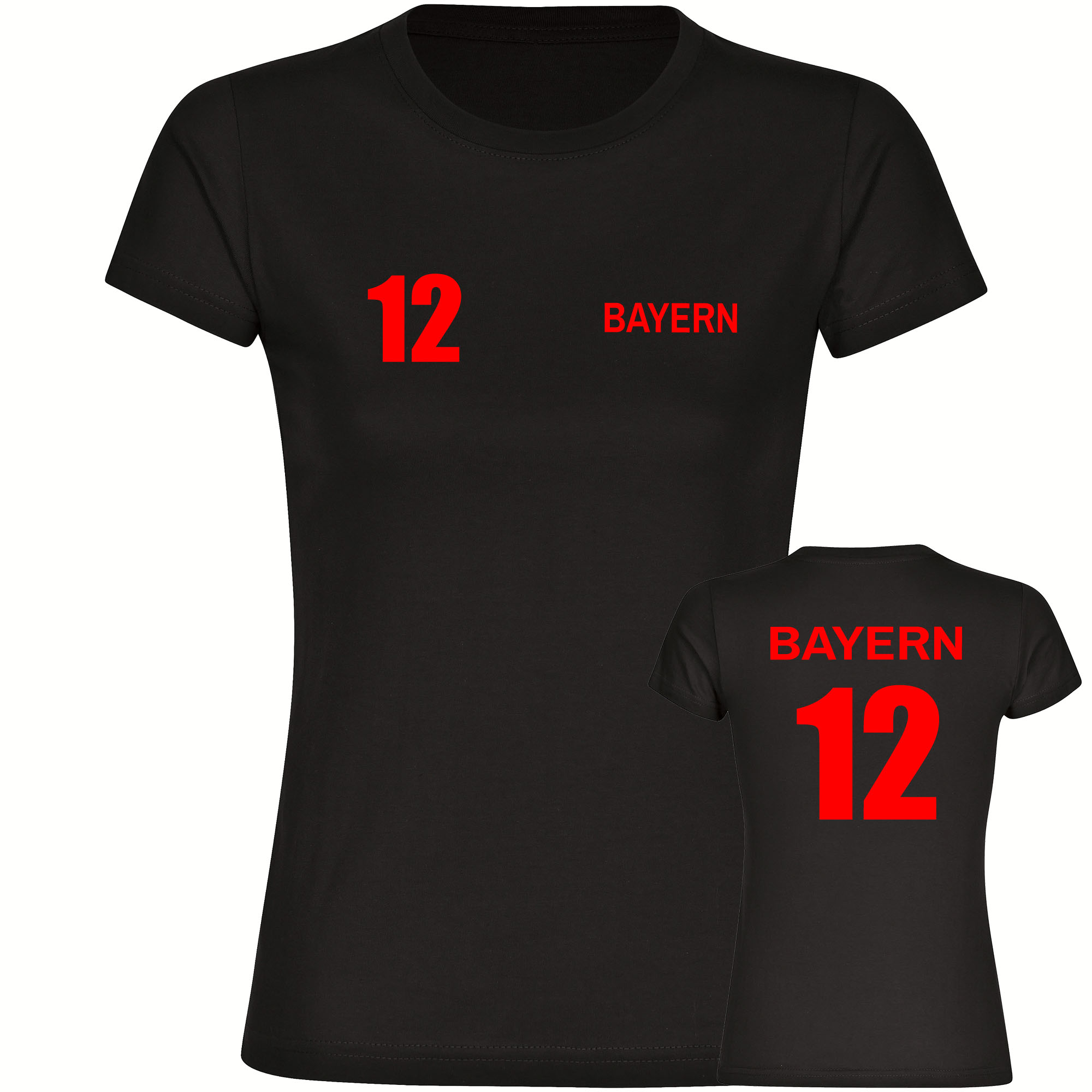 multifanshop Damen T-Shirt - Bayern - Trikot Nummer 12 - Druck rot - Frauen - Bild 1