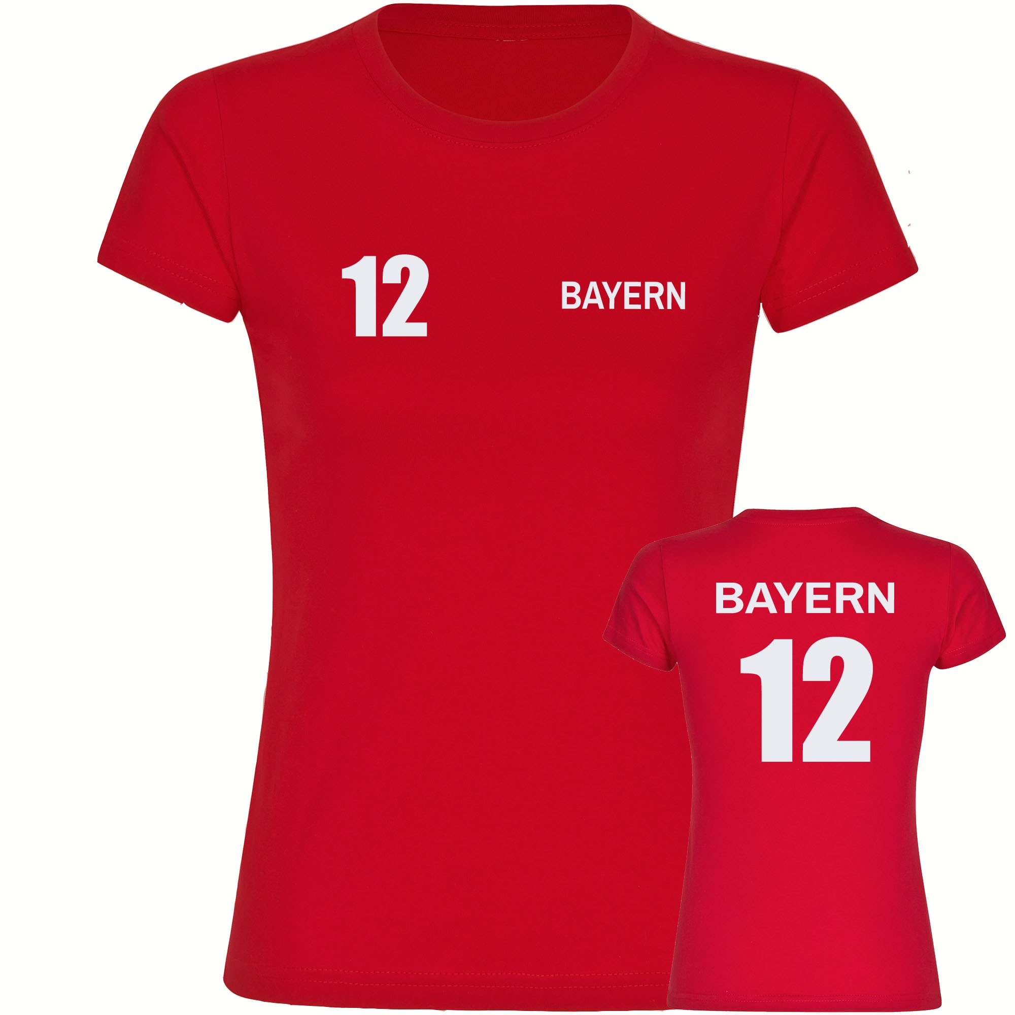 multifanshop Damen T-Shirt - Bayern - Trikot Nummer 12 - Druck wei&szlig; - Frauen - Bild 1