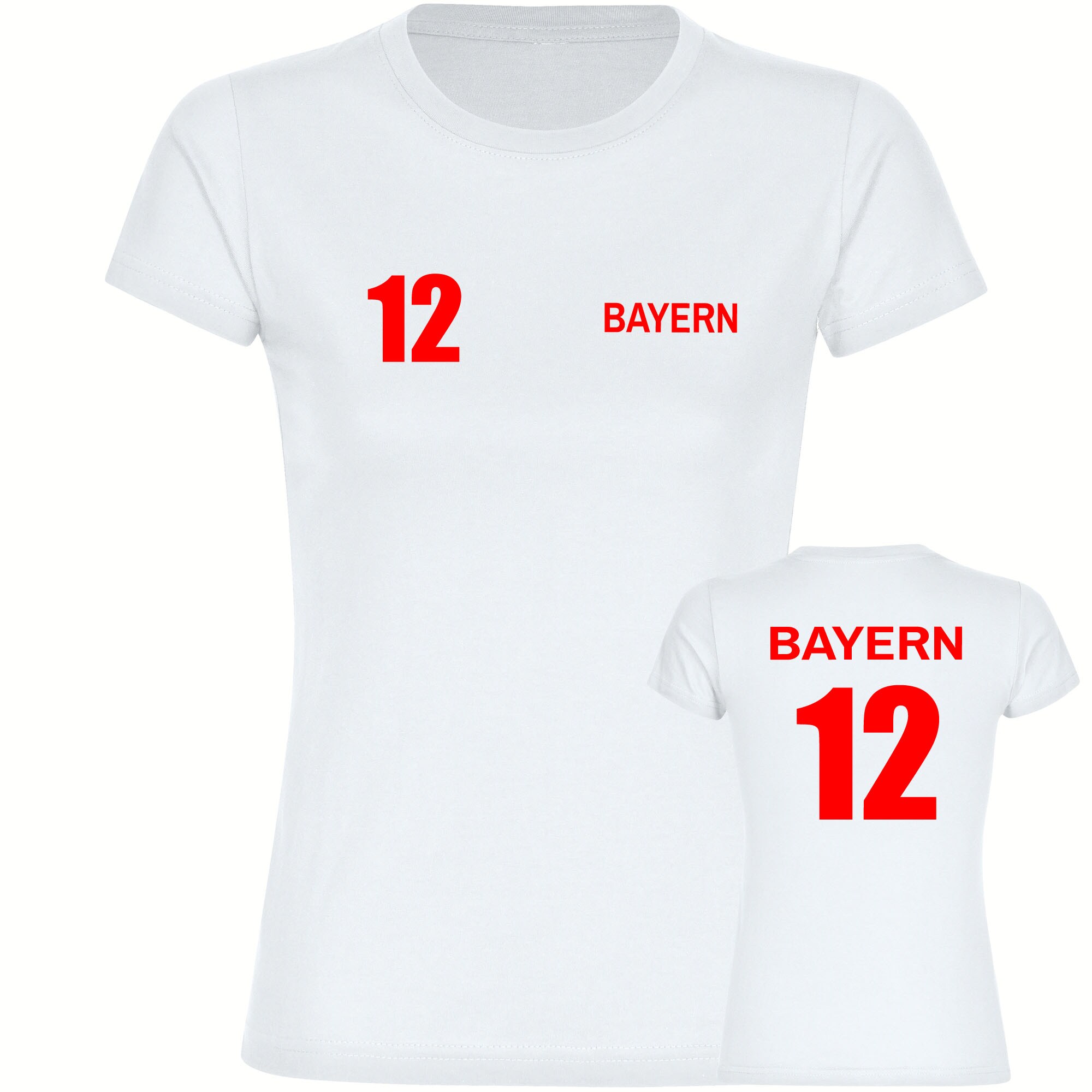 multifanshop Damen T-Shirt - Bayern - Trikot Nummer 12 - Druck rot - Frauen - Bild 1