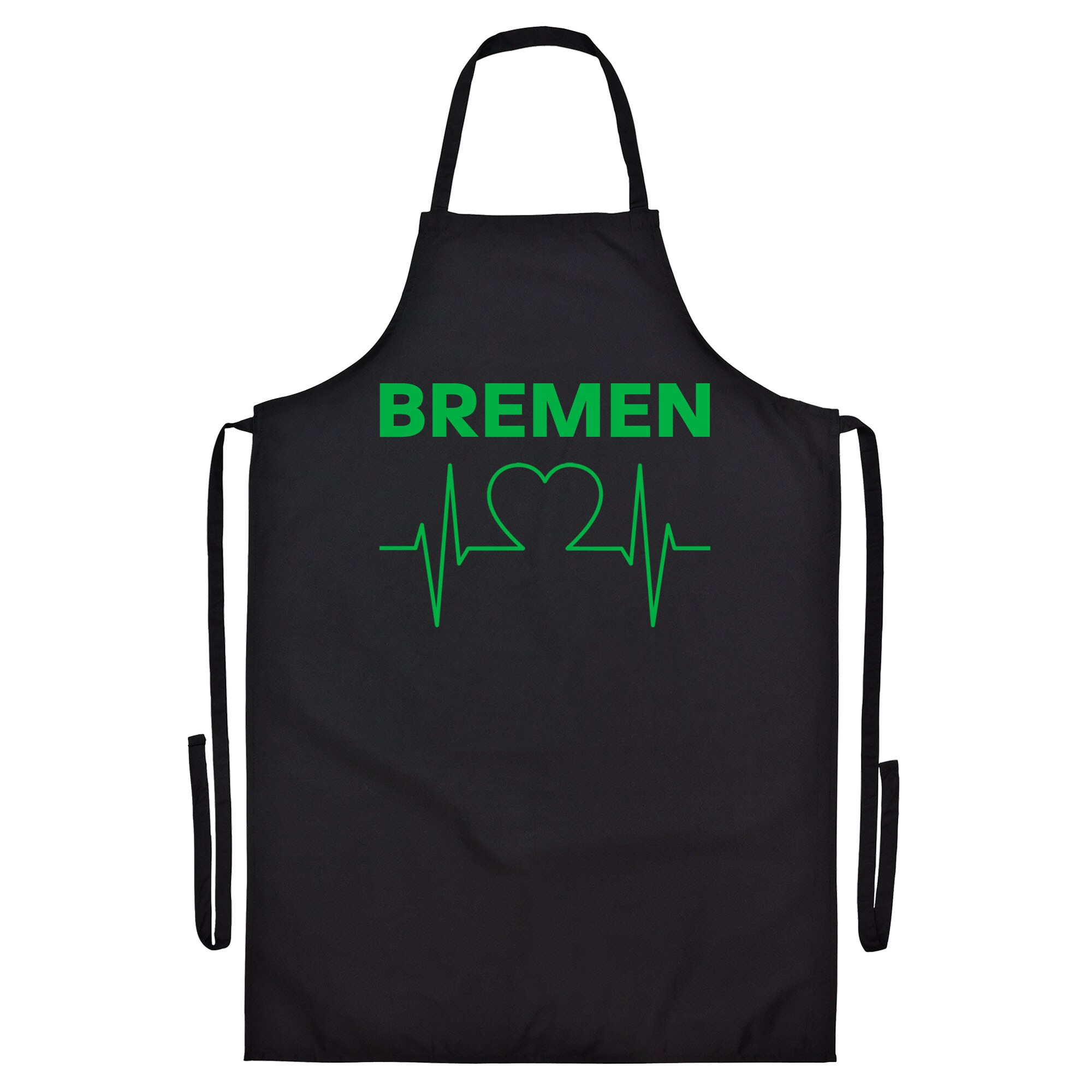 multifanshop Grillsch&uuml;rze - Bremen - Herzschlag - Druck gr&uuml;n - Sch&uuml;rze - Bild 1