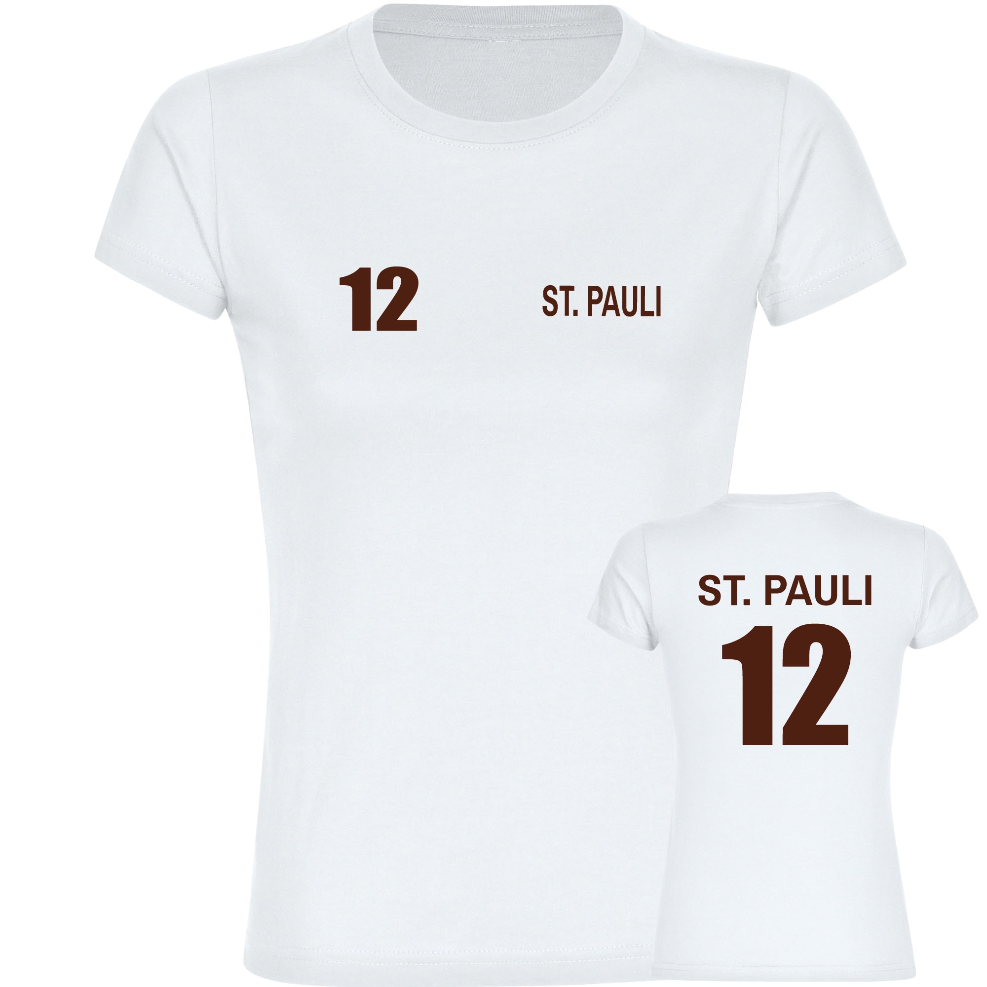 multifanshop Damen T-Shirt - St. Pauli - Trikot Nummer 12 - Druck braun - Frauen - Bild 1