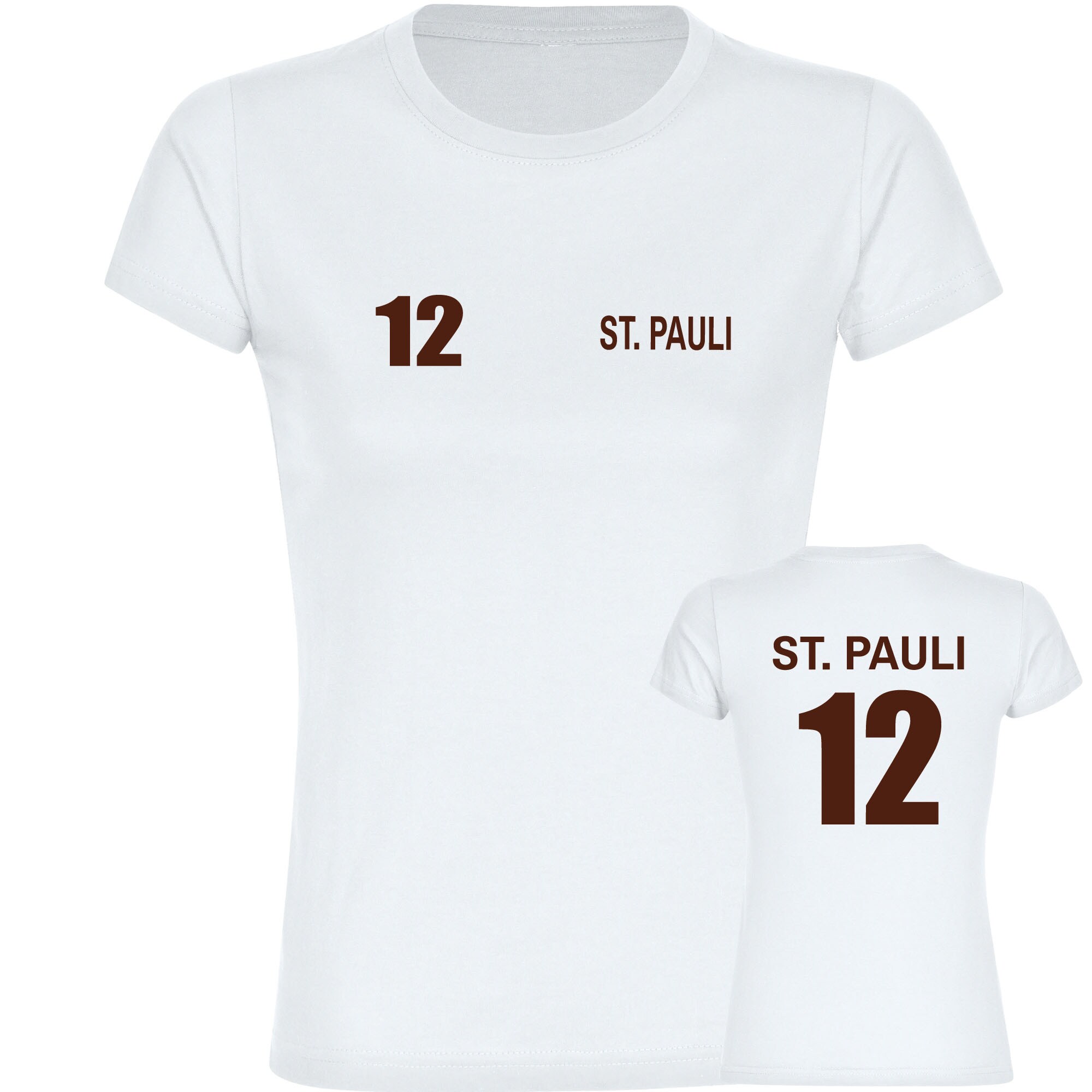 multifanshop Damen T-Shirt - St. Pauli - Trikot Nummer 12 - Druck braun - Frauen - Bild 1