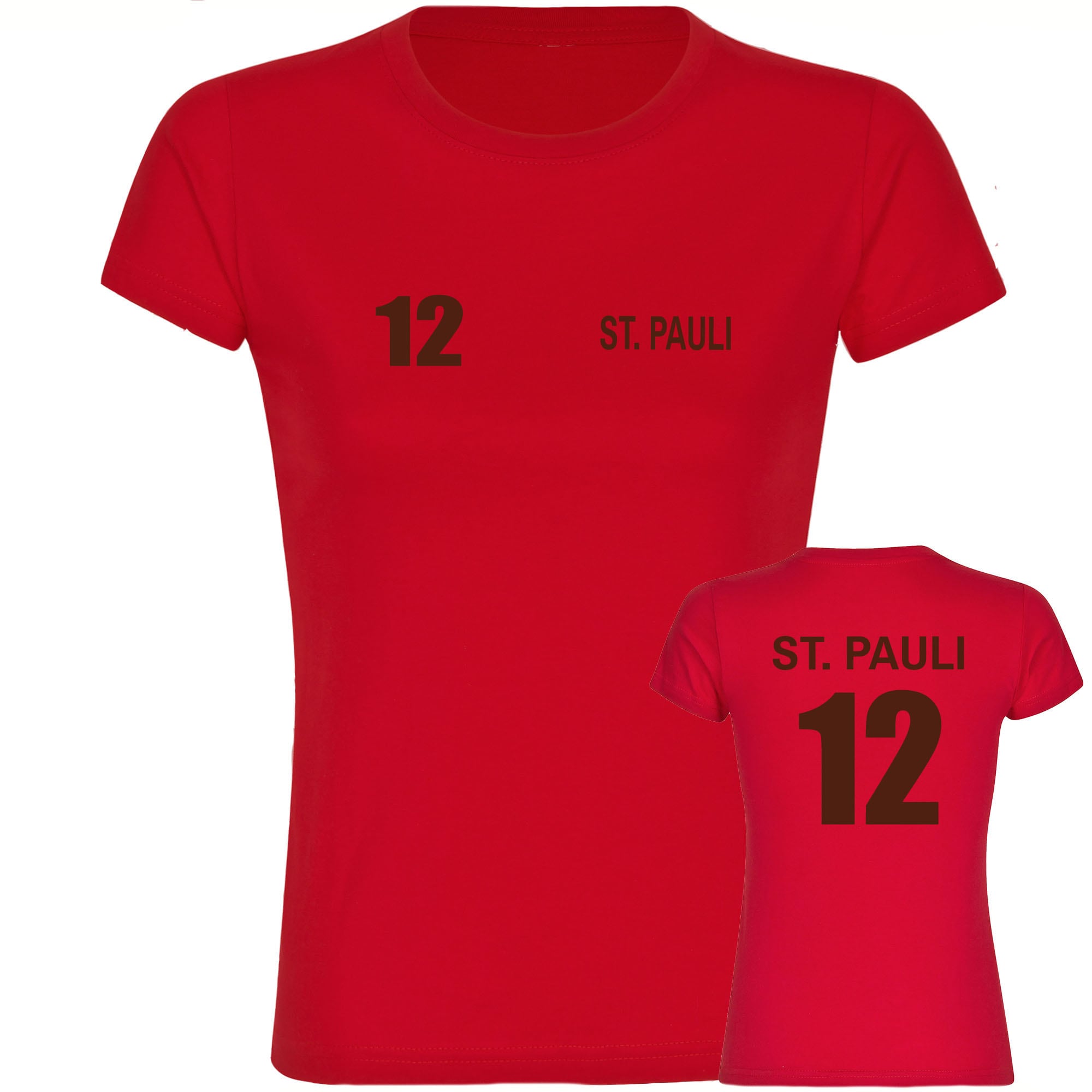 multifanshop Damen T-Shirt - St. Pauli - Trikot Nummer 12 - Druck braun - Frauen - Bild 1