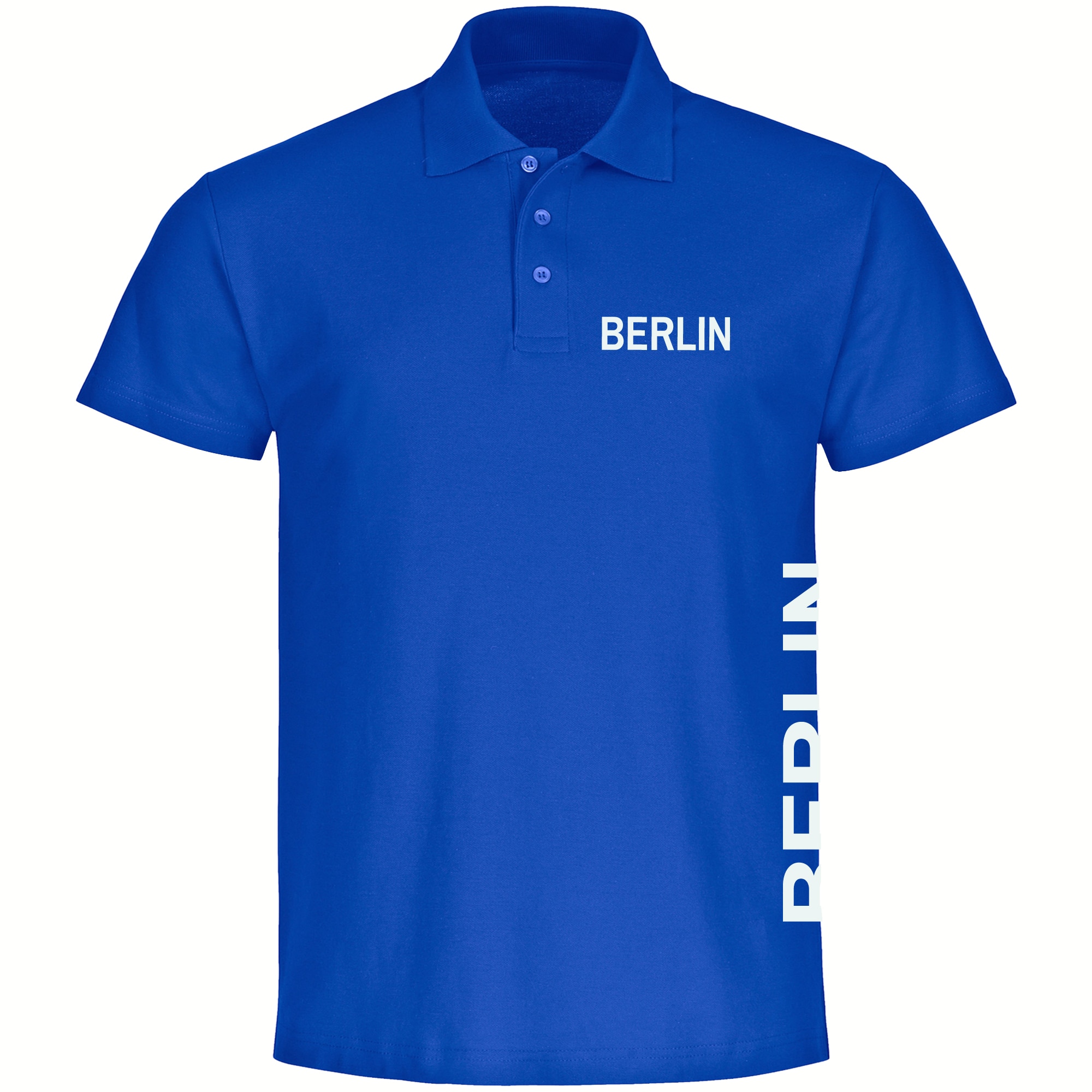 multifanshop Poloshirt - Berlin blau - Brust & Seite - Druck wei&szlig; - Polo - Bild 1
