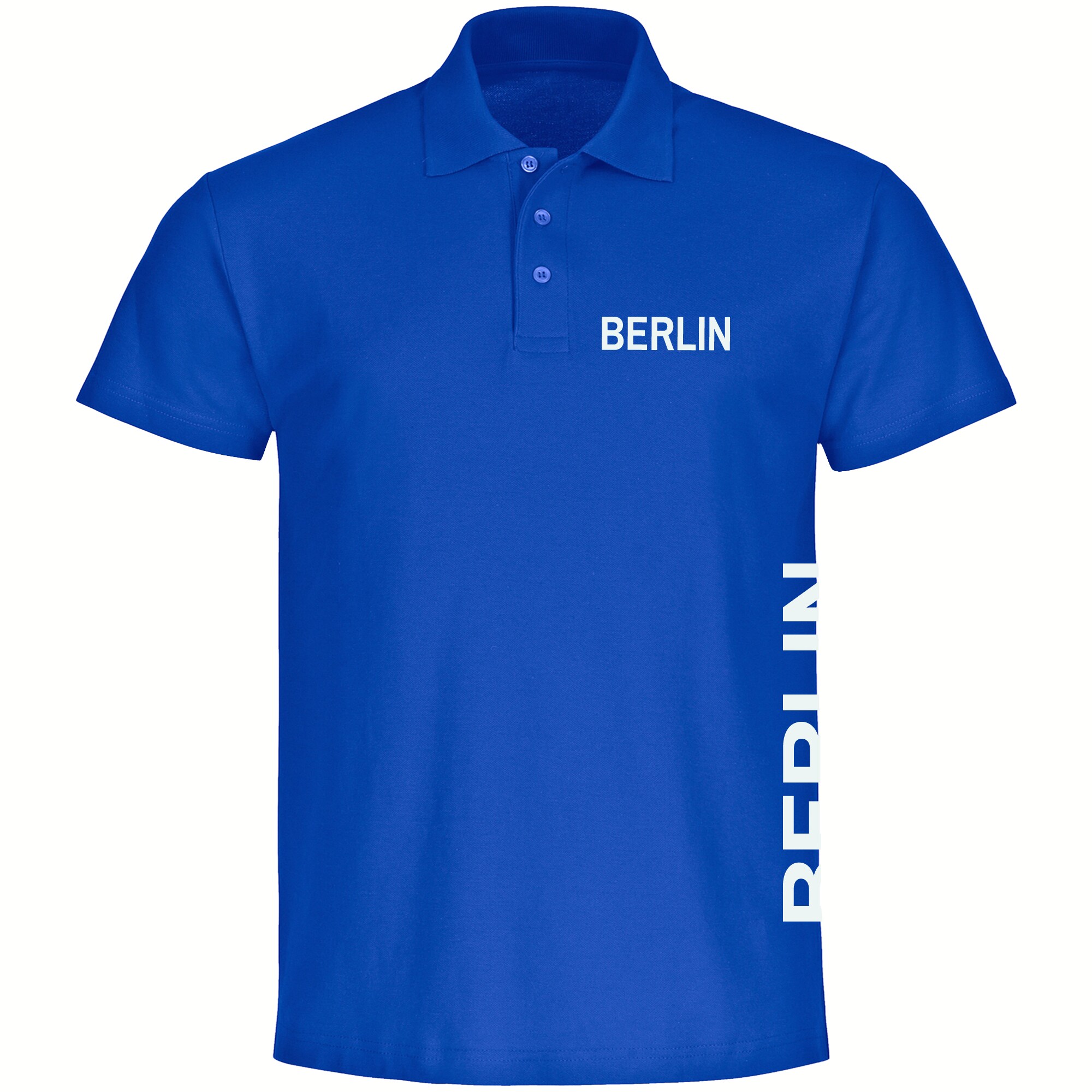 multifanshop Poloshirt - Berlin blau - Brust & Seite - Druck wei&szlig; - Polo - Bild 1