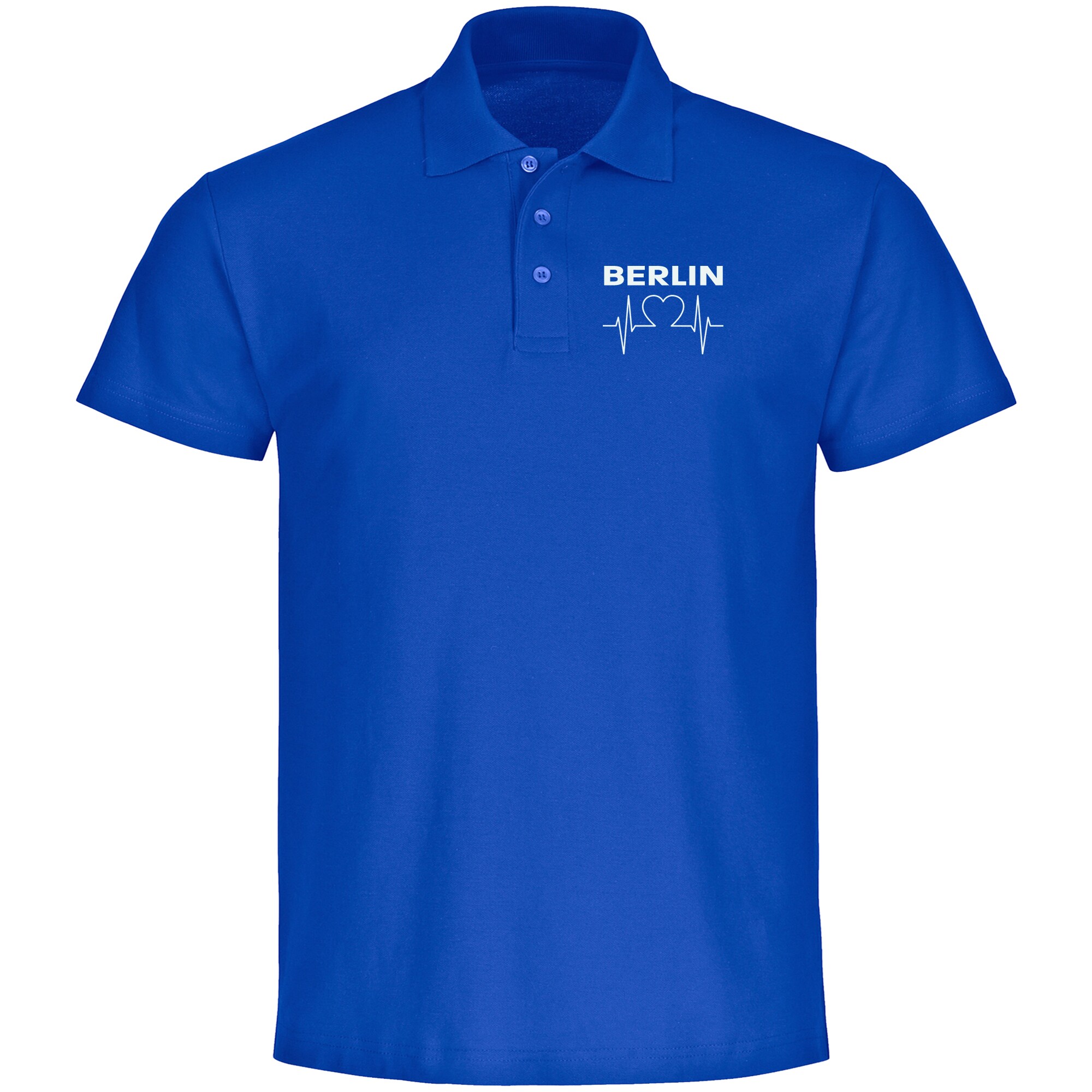 multifanshop Poloshirt - Berlin blau - Herzschlag - Druck wei&szlig; - Polo - Bild 1