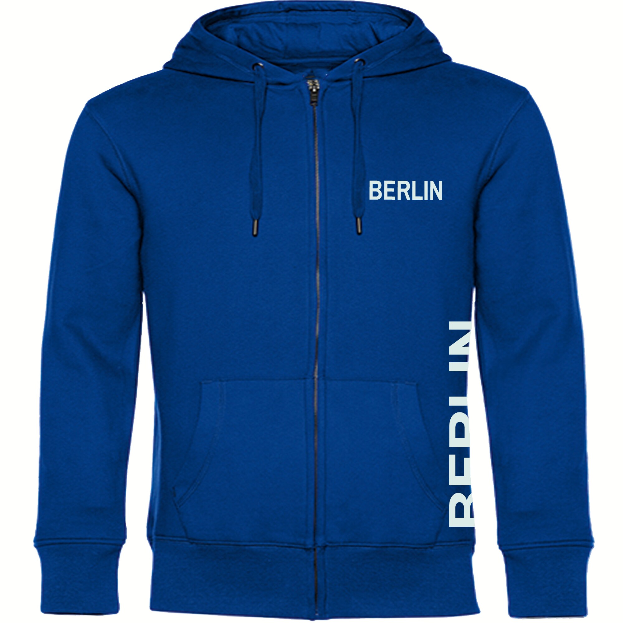 multifanshop Kapuzen Sweatshirt Jacke - Berlin blau - Brust & Seite - Druck wei&szlig; - Sweat - Bild 1