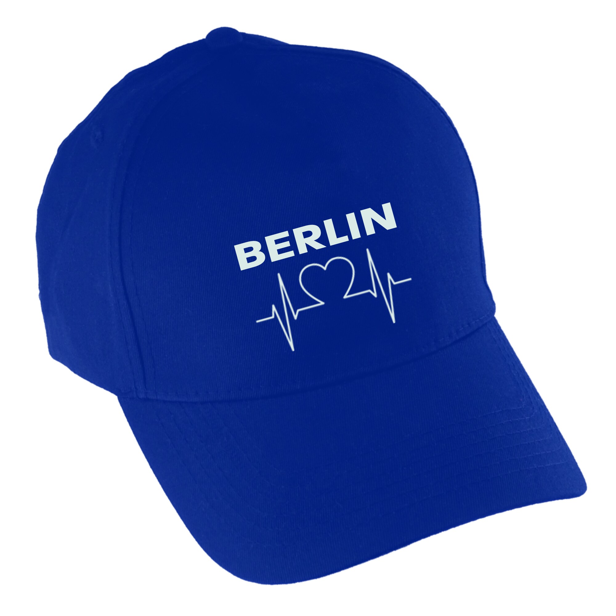 multifanshop Baseballcap - Berlin blau - Herzschlag - Druck wei&szlig; - M&uuml;tze - Bild 1