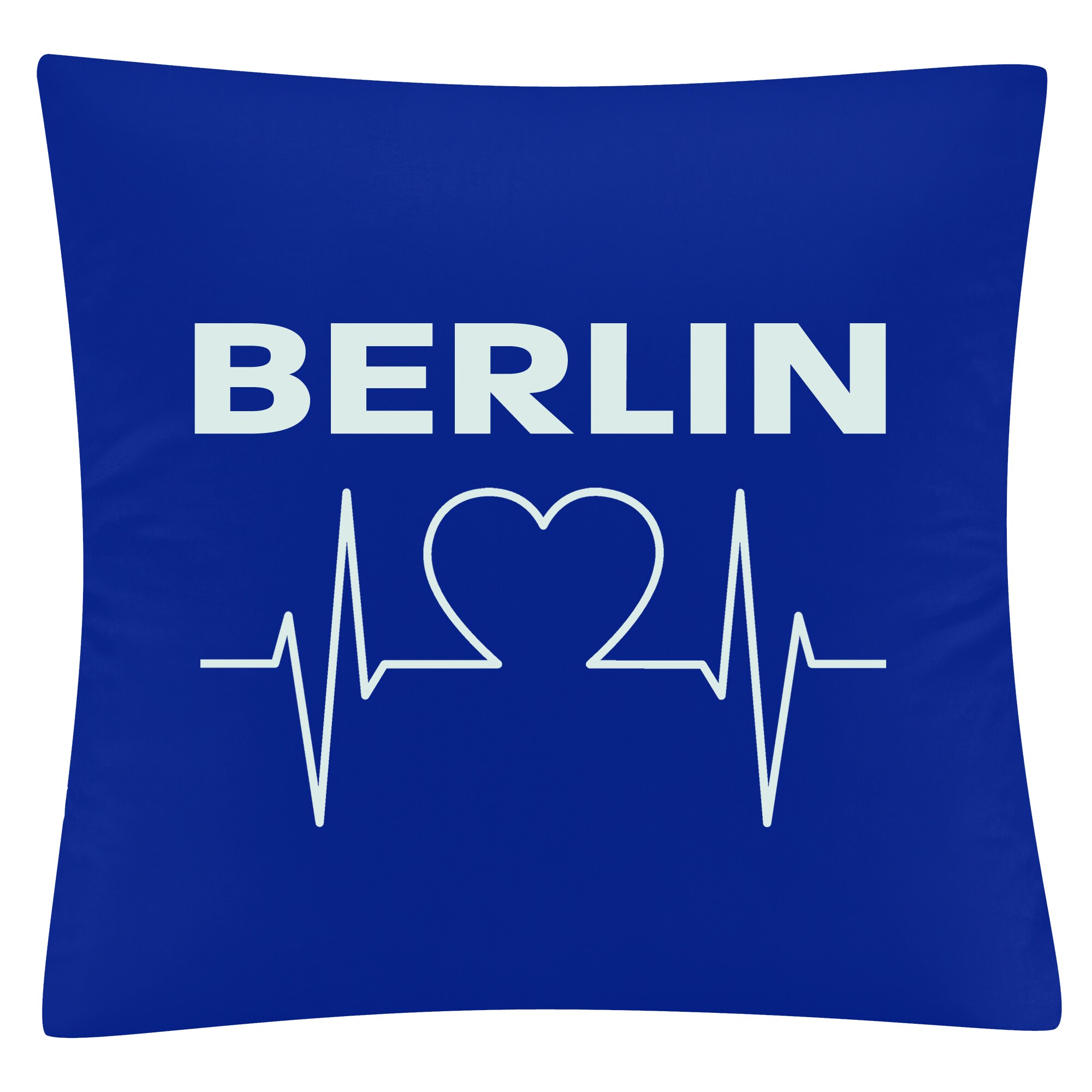 multifanshop Kissenbezug - Berlin blau - Herzschlag - Druck wei&szlig; - Kissen - Bild 1