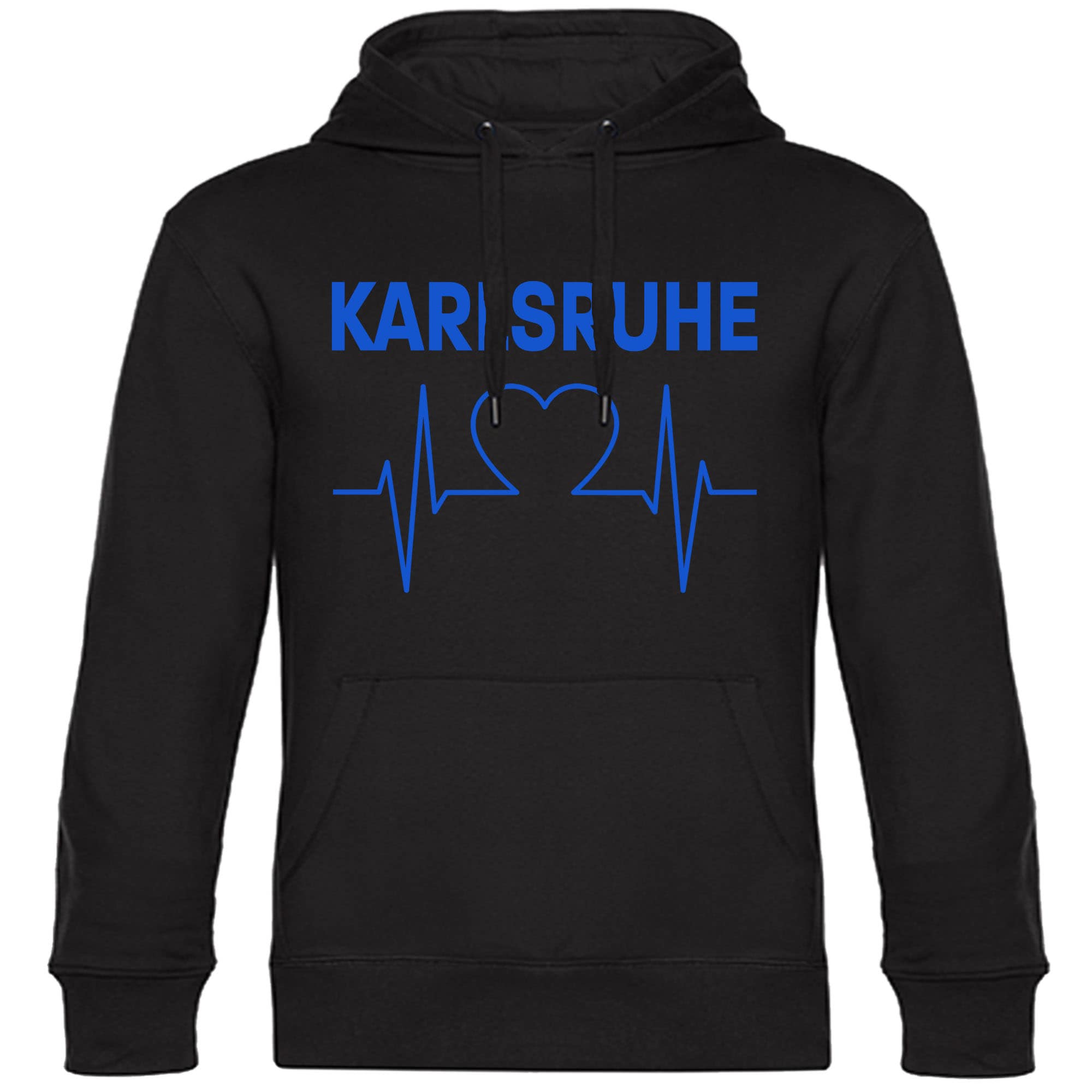 multifanshop Kapuzen Sweatshirt - Karlsruhe - Herzschlag - Druck blau - Hoodie - Bild 1