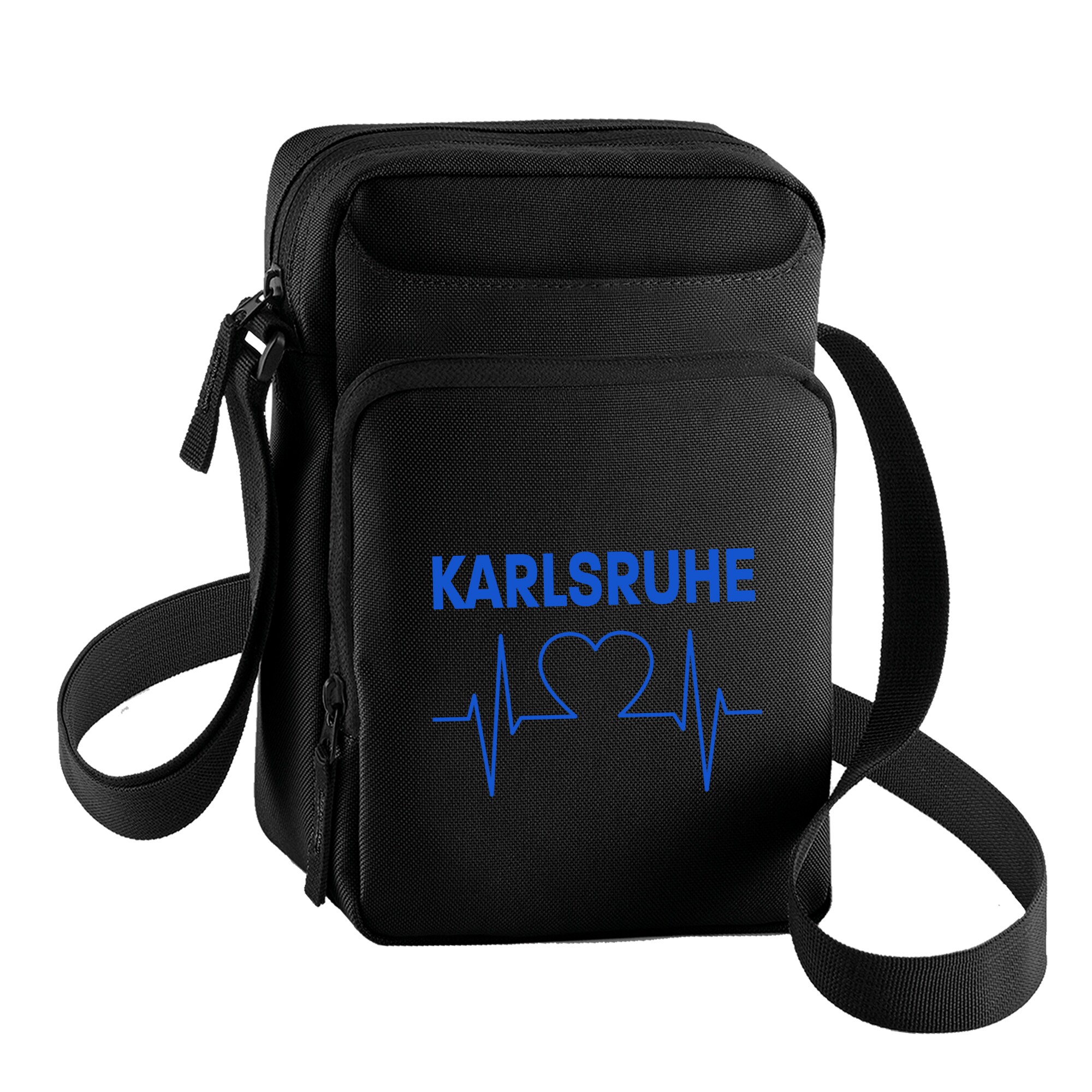 multifanshop Umh&auml;ngetasche - Karlsruhe - Herzschlag - Druck blau - Tasche - Bild 1
