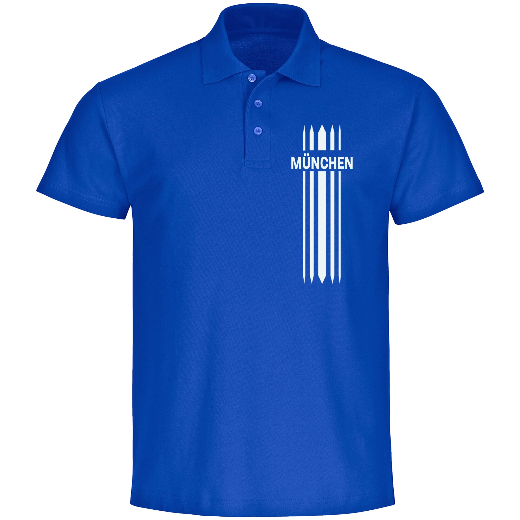 multifanshop Poloshirt - M&uuml;nchen blau - Streifen - Druck wei&szlig; - Polo 