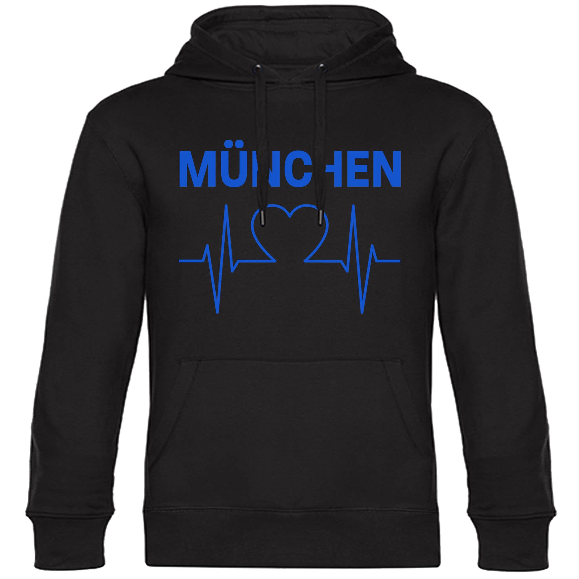 multifanshop Kapuzen Sweatshirt - M&uuml;nchen blau - Herzschlag - Druck blau - Hoodie - Bild 1